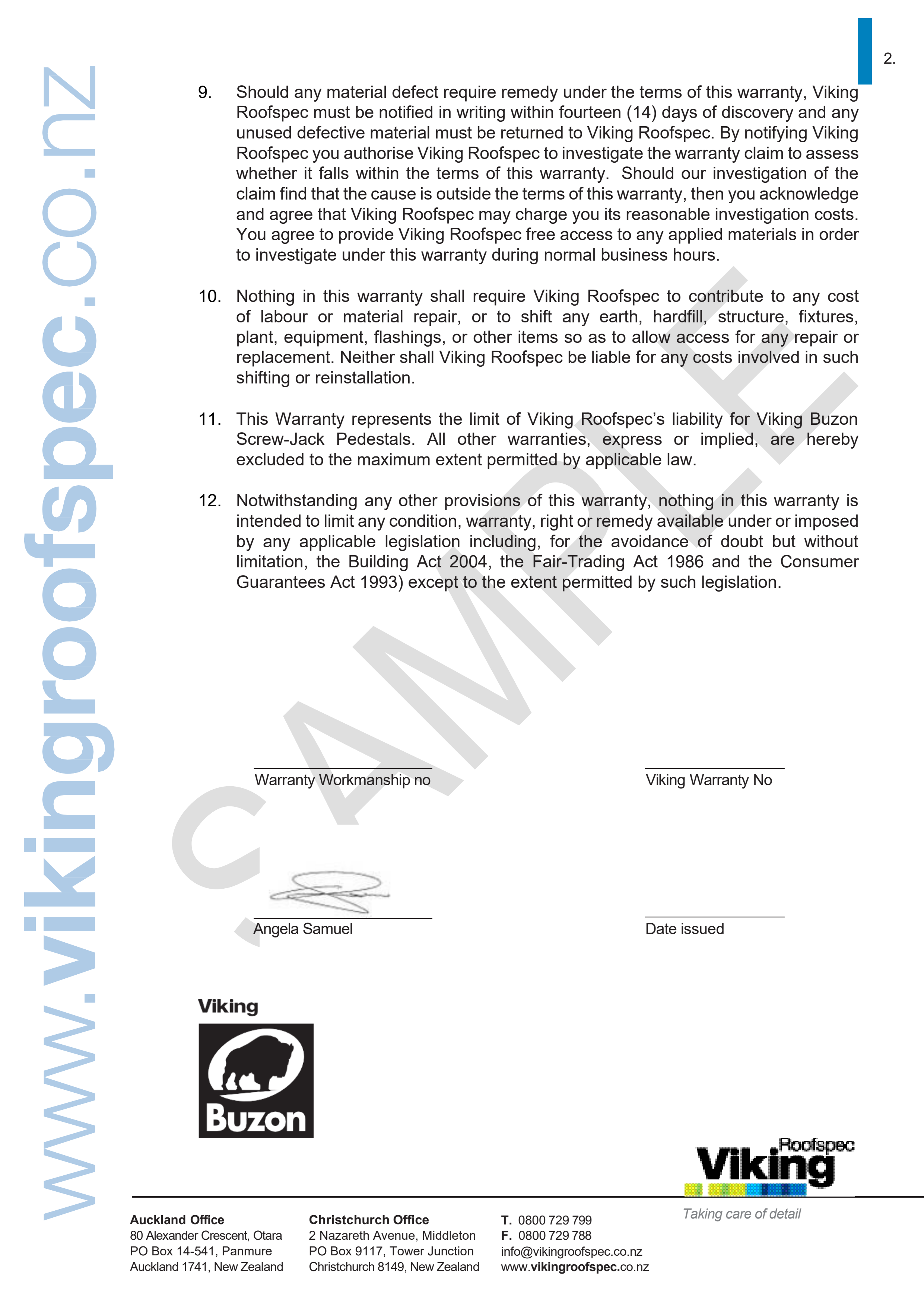 Buzon Sample Warranty