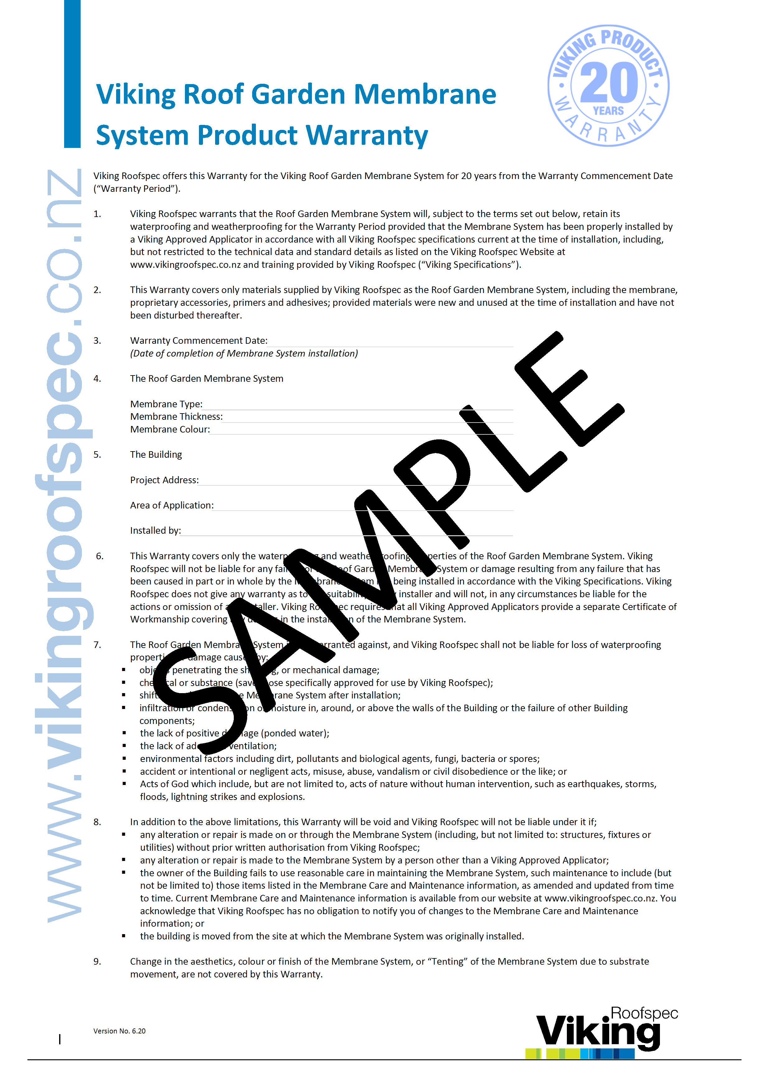 Roof Garden Sample Warranty