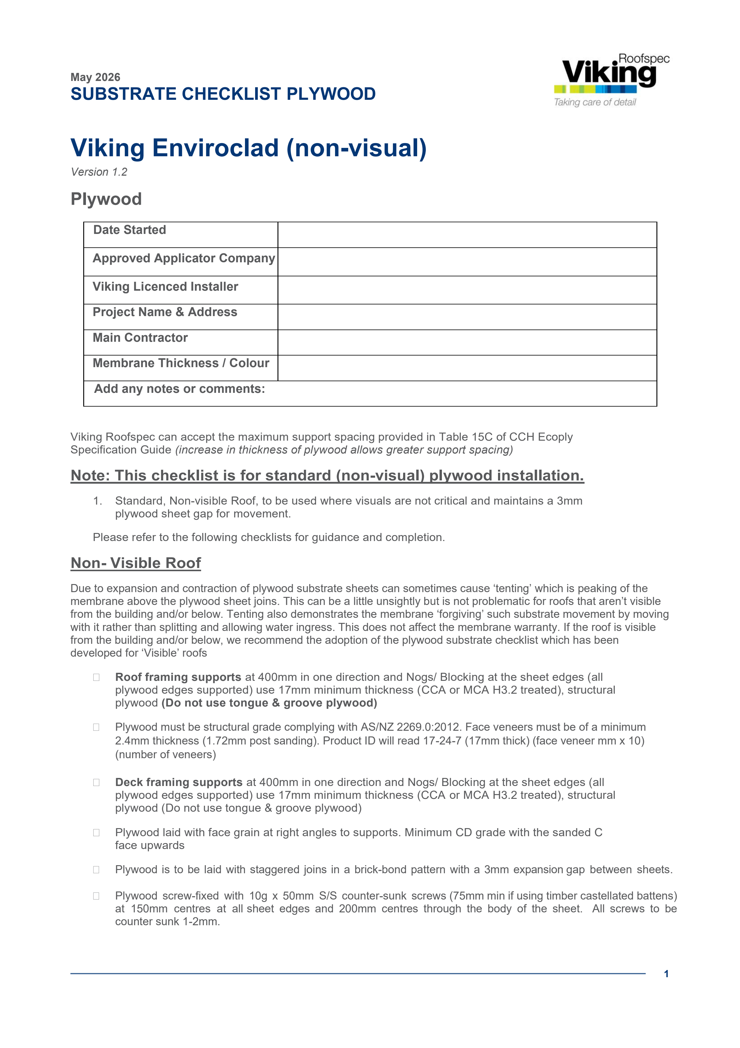Enviroclad Substrate Checklist Non Visual - Plywood V1.2 2026