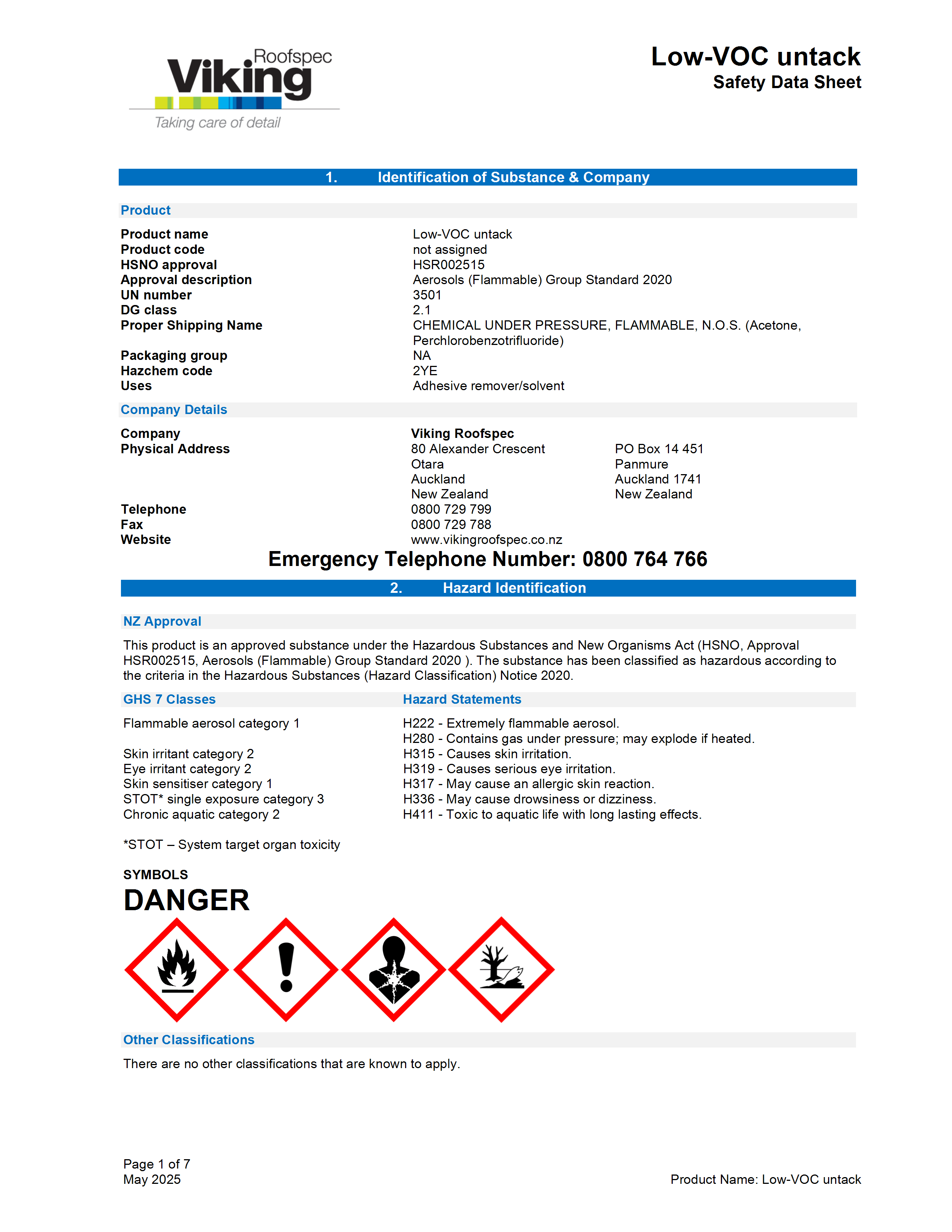 UnTack Cleaner MSDS