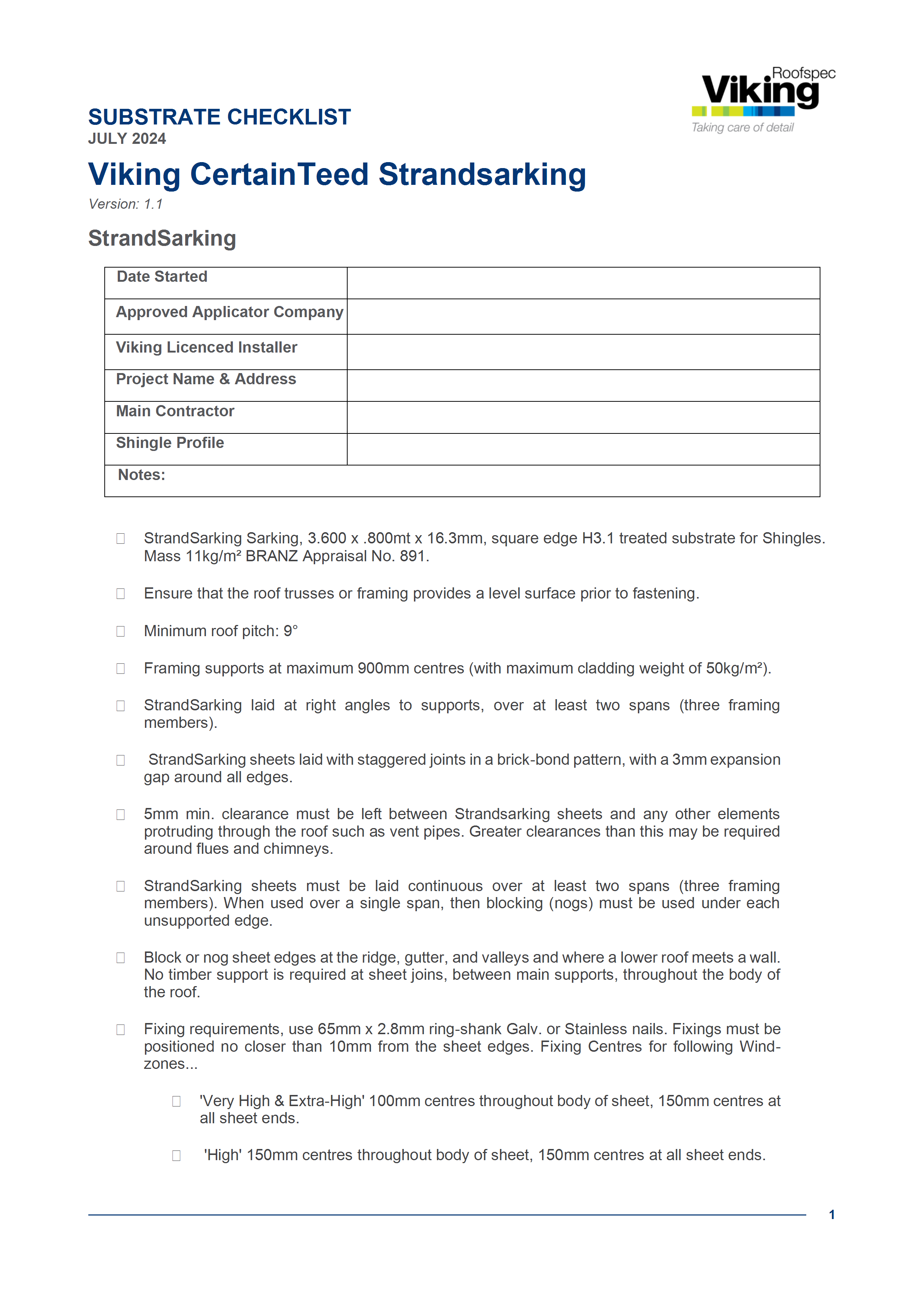 CertainTeed Substrate Checklist - Strandsarking