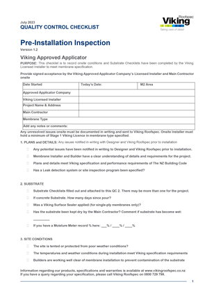 Checklist - Pre-installation | Waterproofing & Roofing Systems