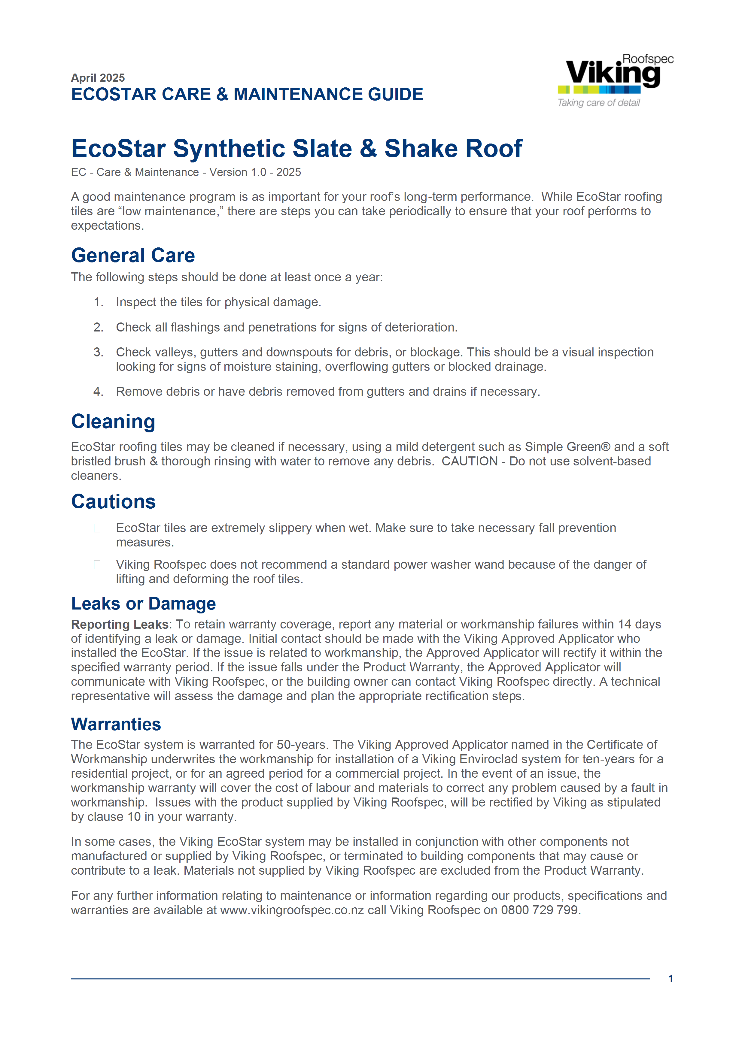EcoStar Care & Maintenance Guide 
