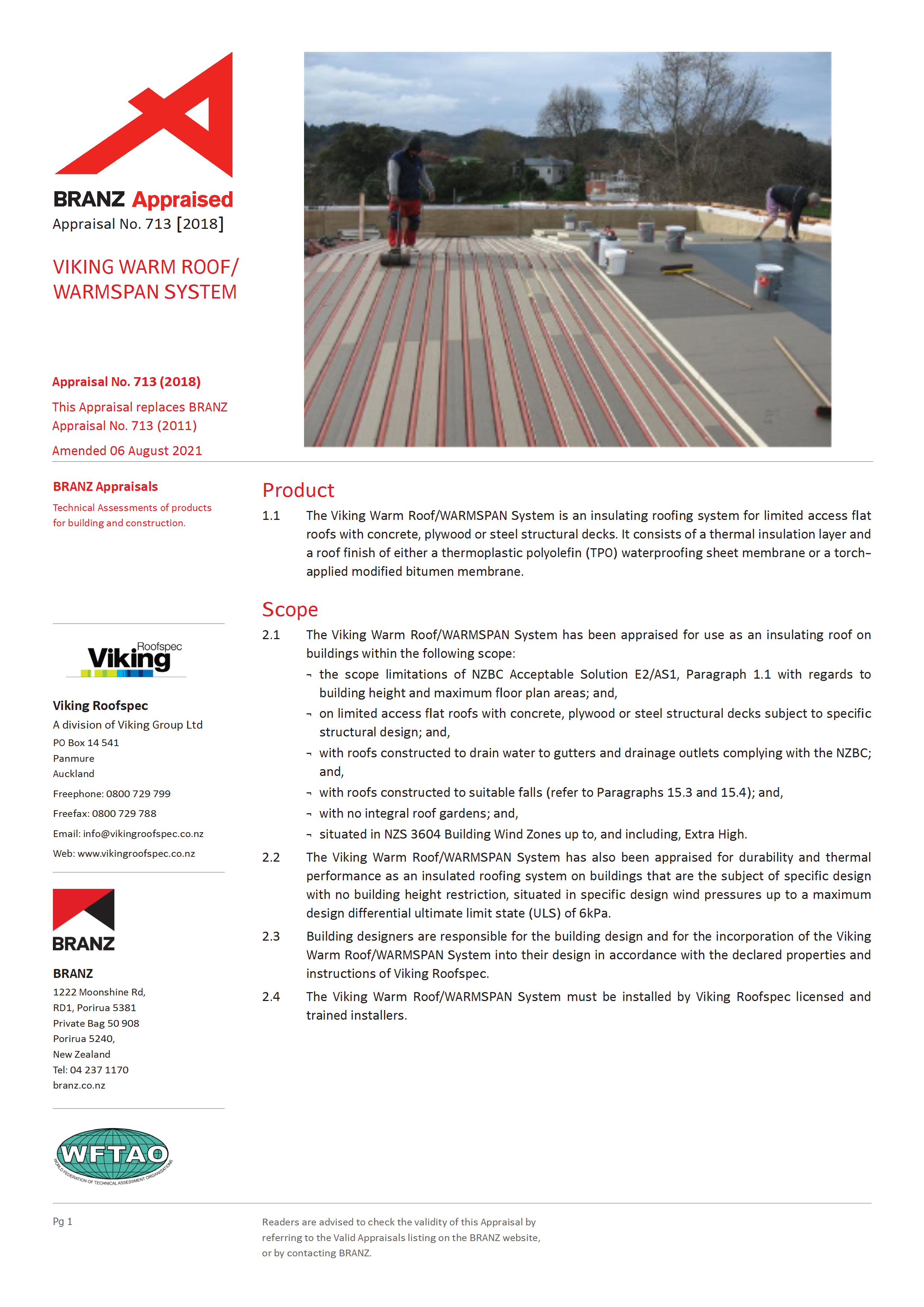 WarmSpan/WarmRoof BRANZ Appraisal