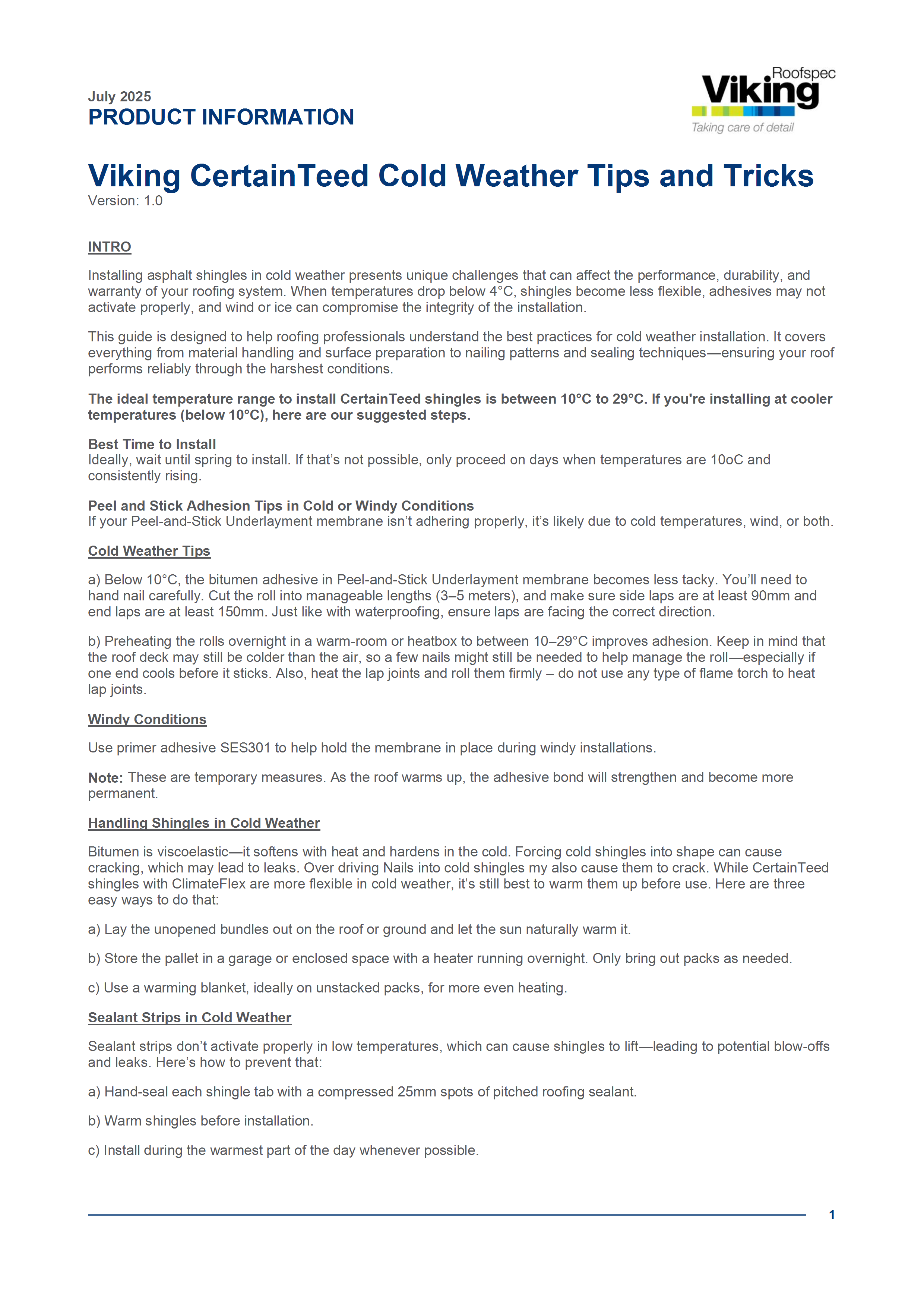 Viking CertainTeed Cold Weather Tips and Tricks