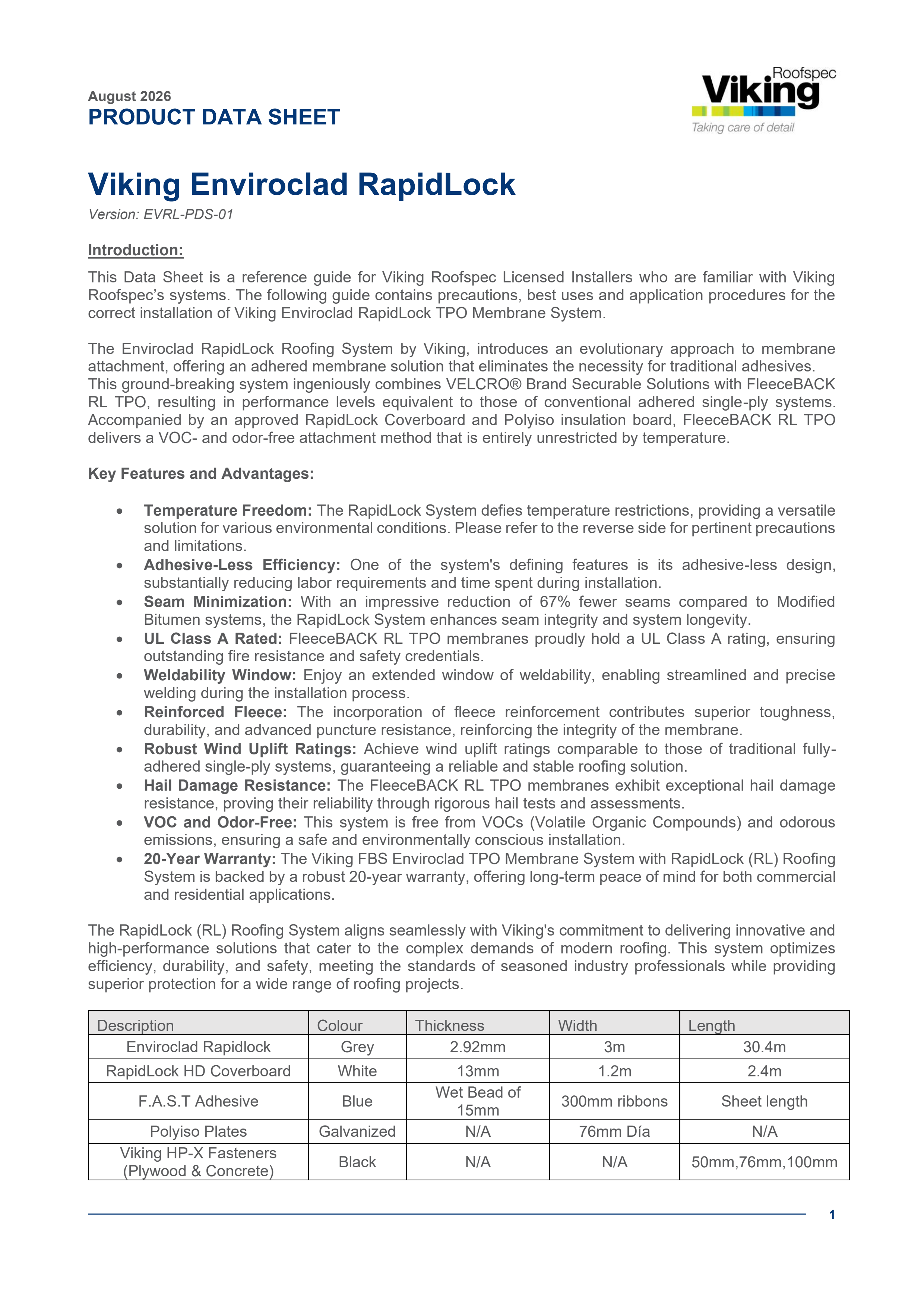RapidLock Product Data Sheet V1.0