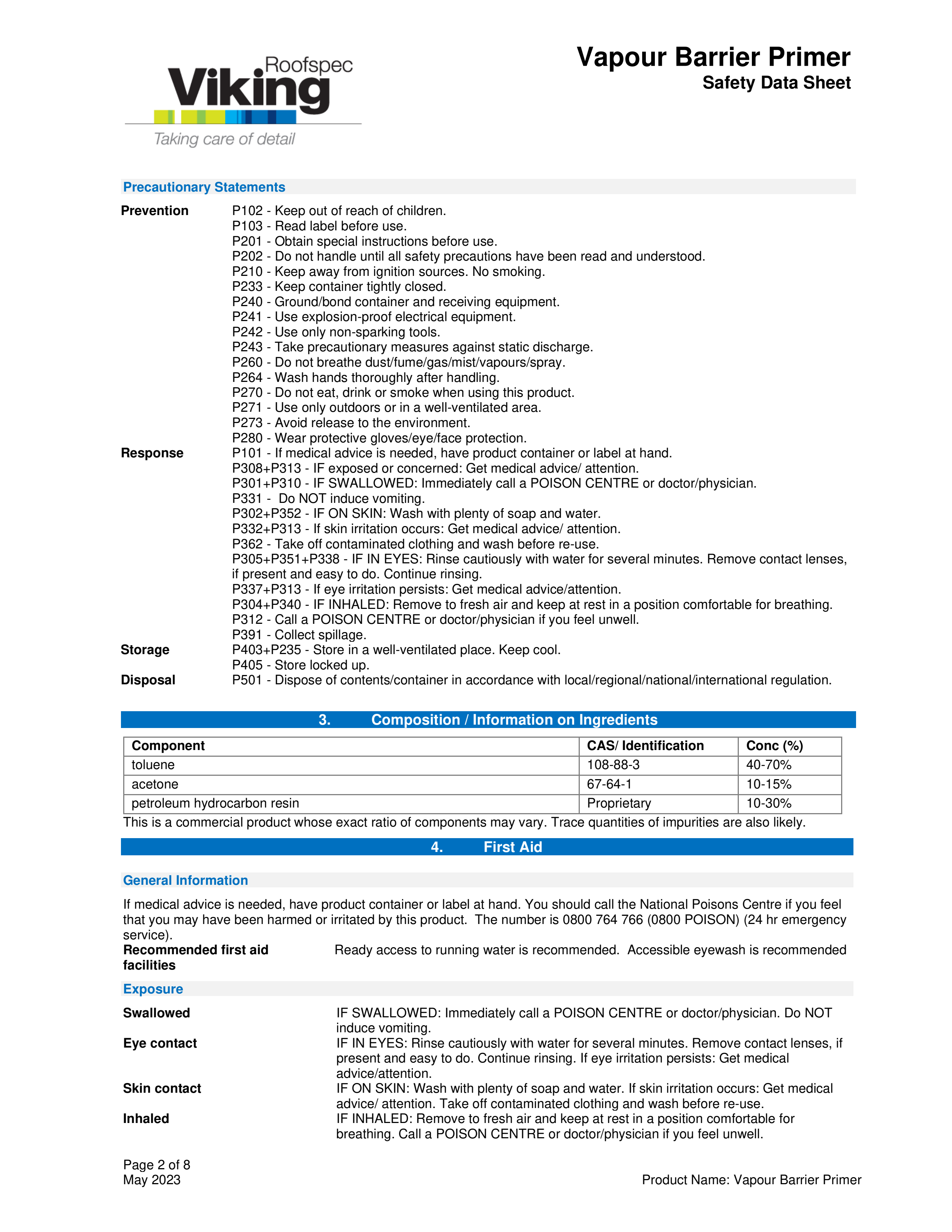 Vapour Barrier Primer SES301 MSDS