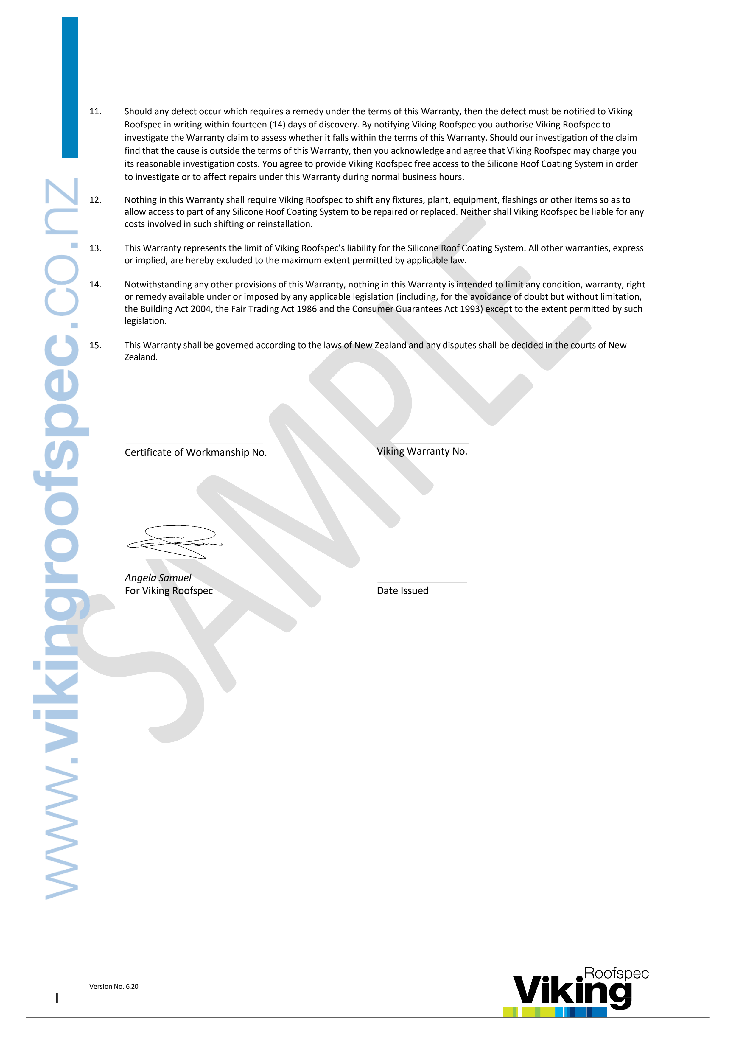 Silcoat 5-year Sample Warranty