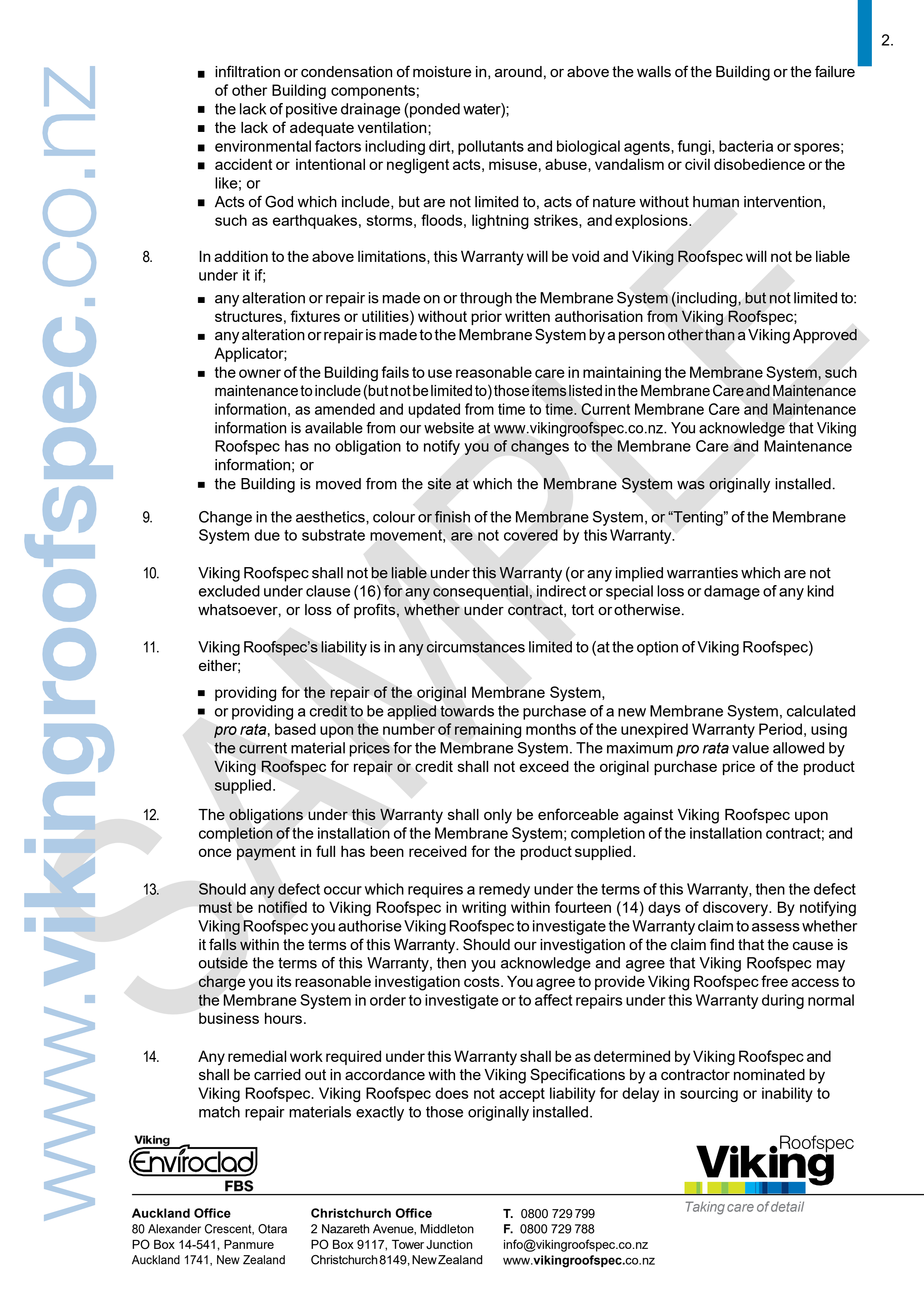 Enviroclad Fleeceback Sample Warranty