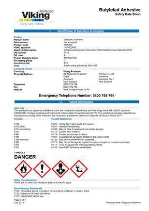 Butylclad Adhesive MSDS