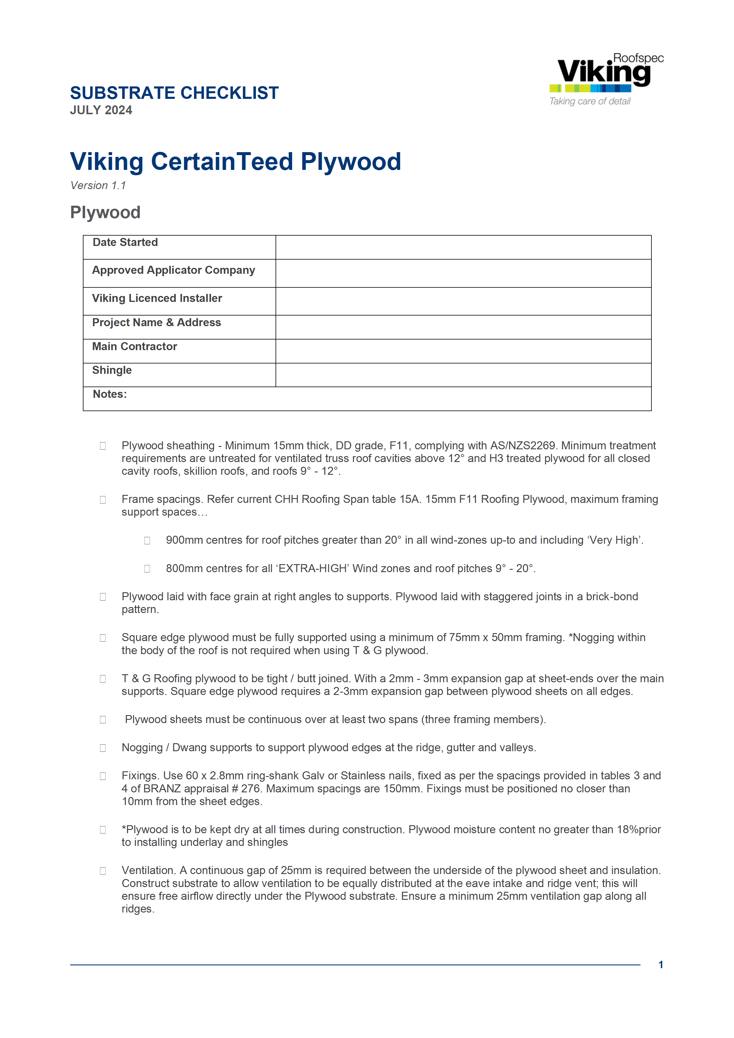 CertainTeed Substrate Checklist - Plywood