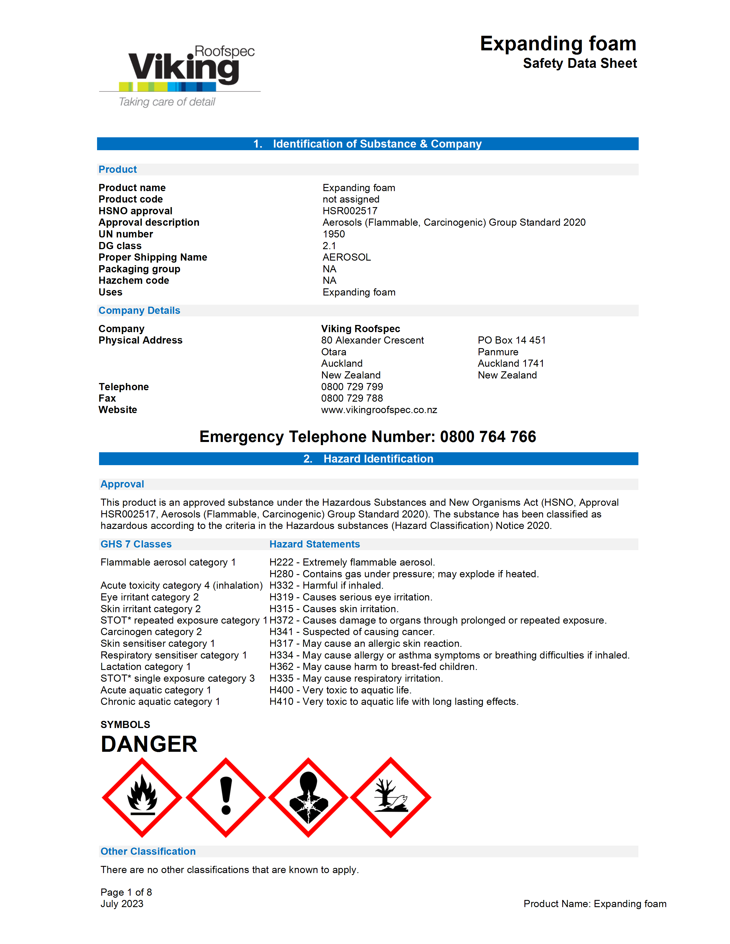 Single Pack Spray Adhesive STP900d MSDS