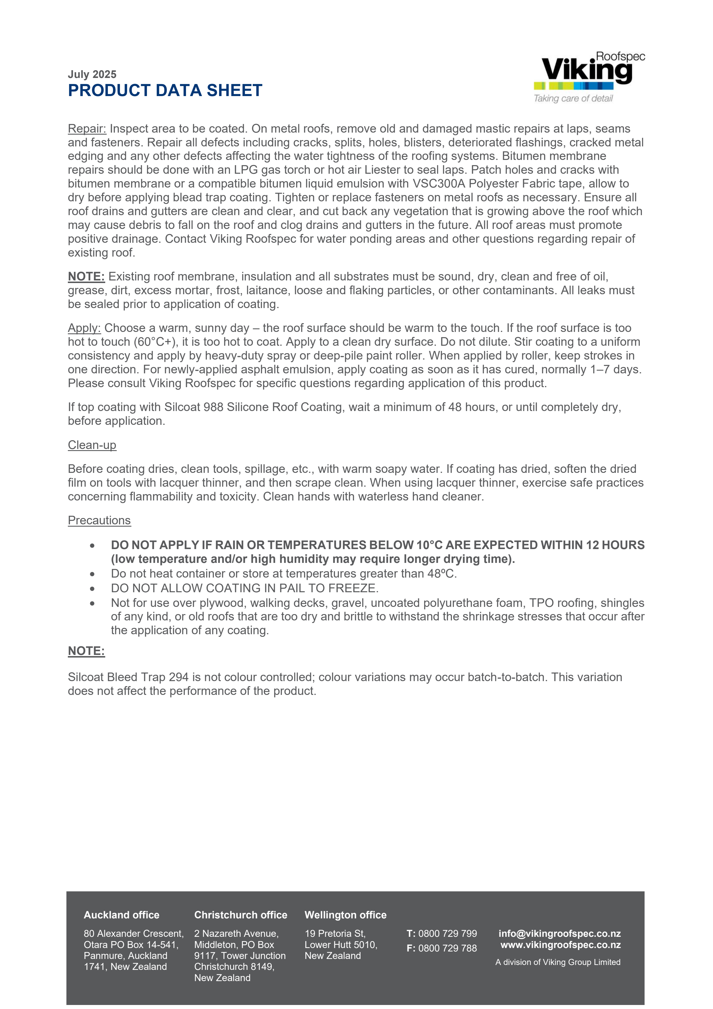 Silcoat Bleed Trap 294 PDS V1.0