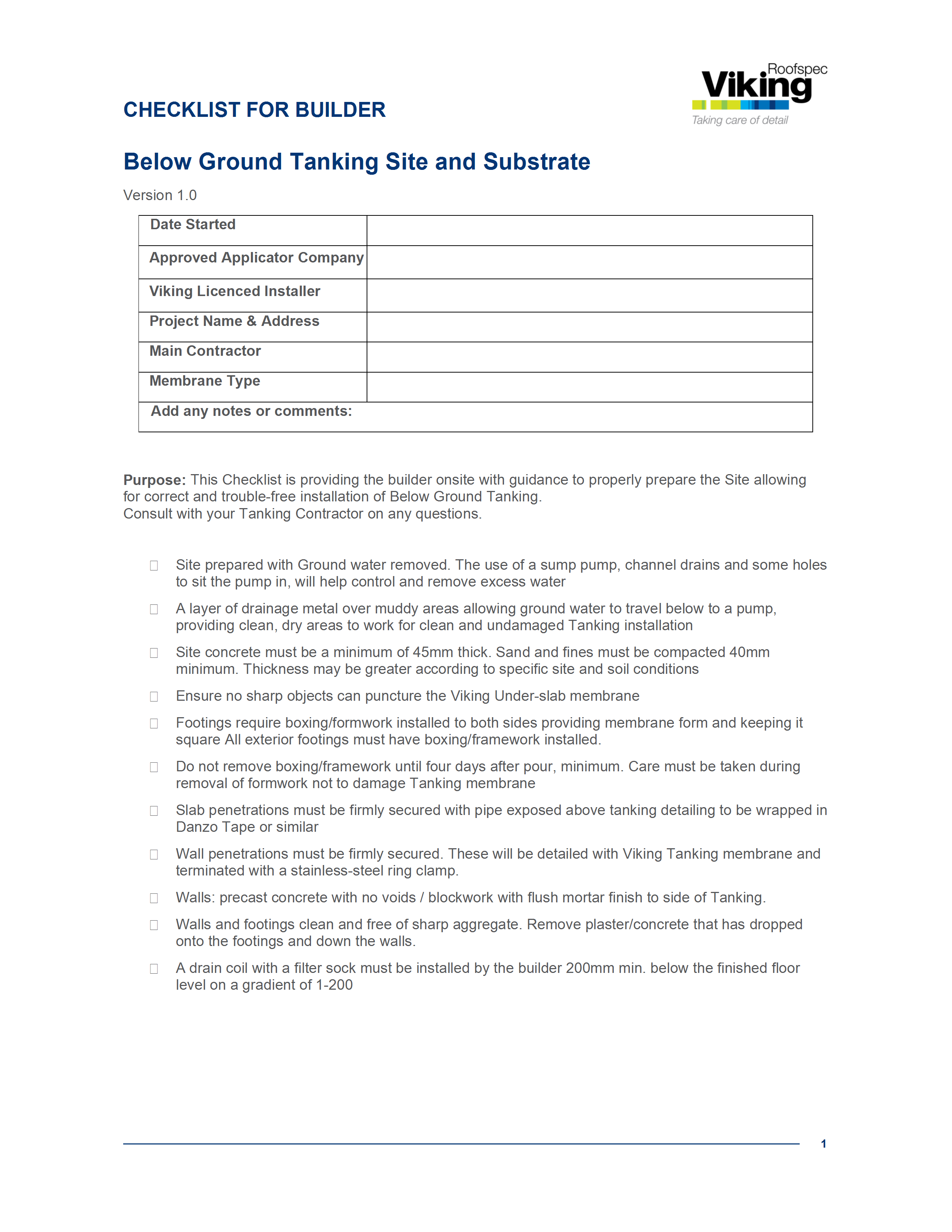 Tanking Checklist - Builder