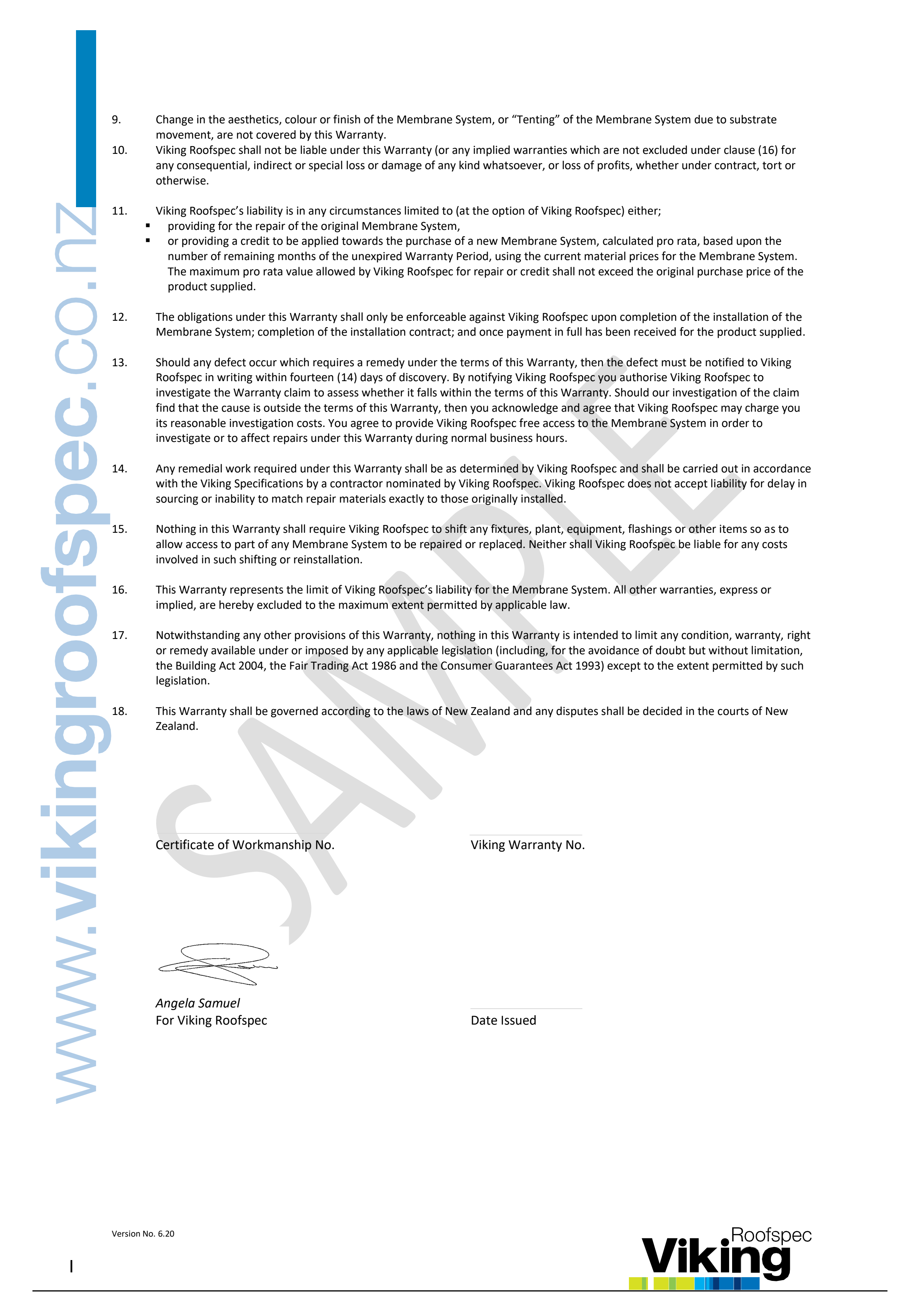 Dec-K-ing Sample Warranty