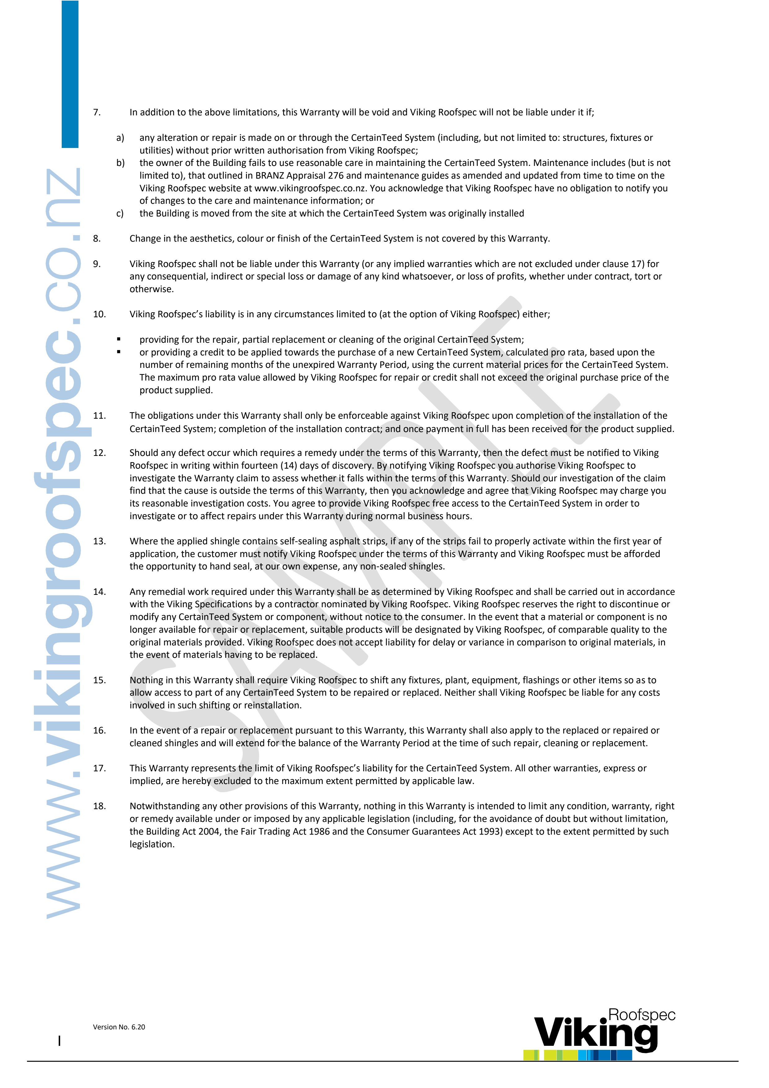 CertainTeed Sample Warranty