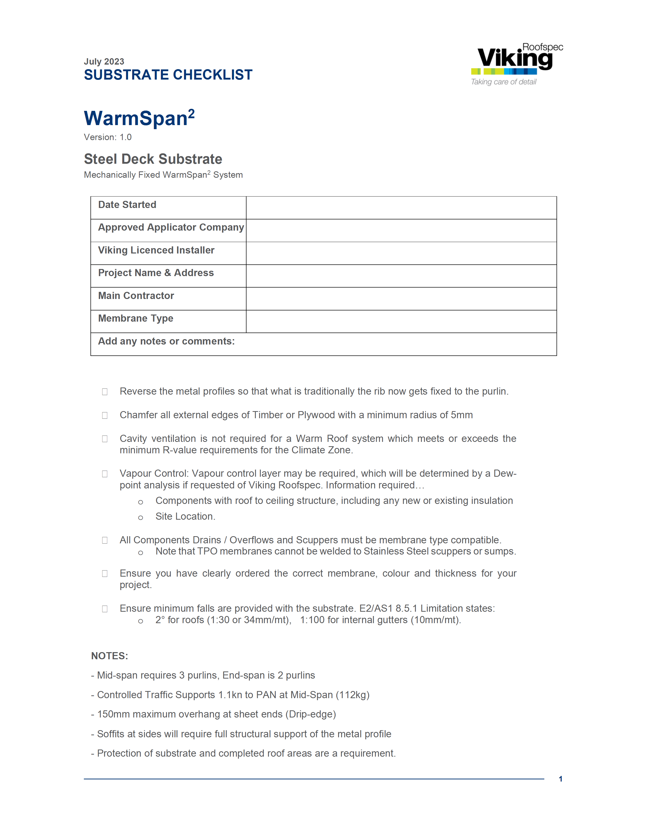 WarmSpan² Substrate Checklist - Steel Tray