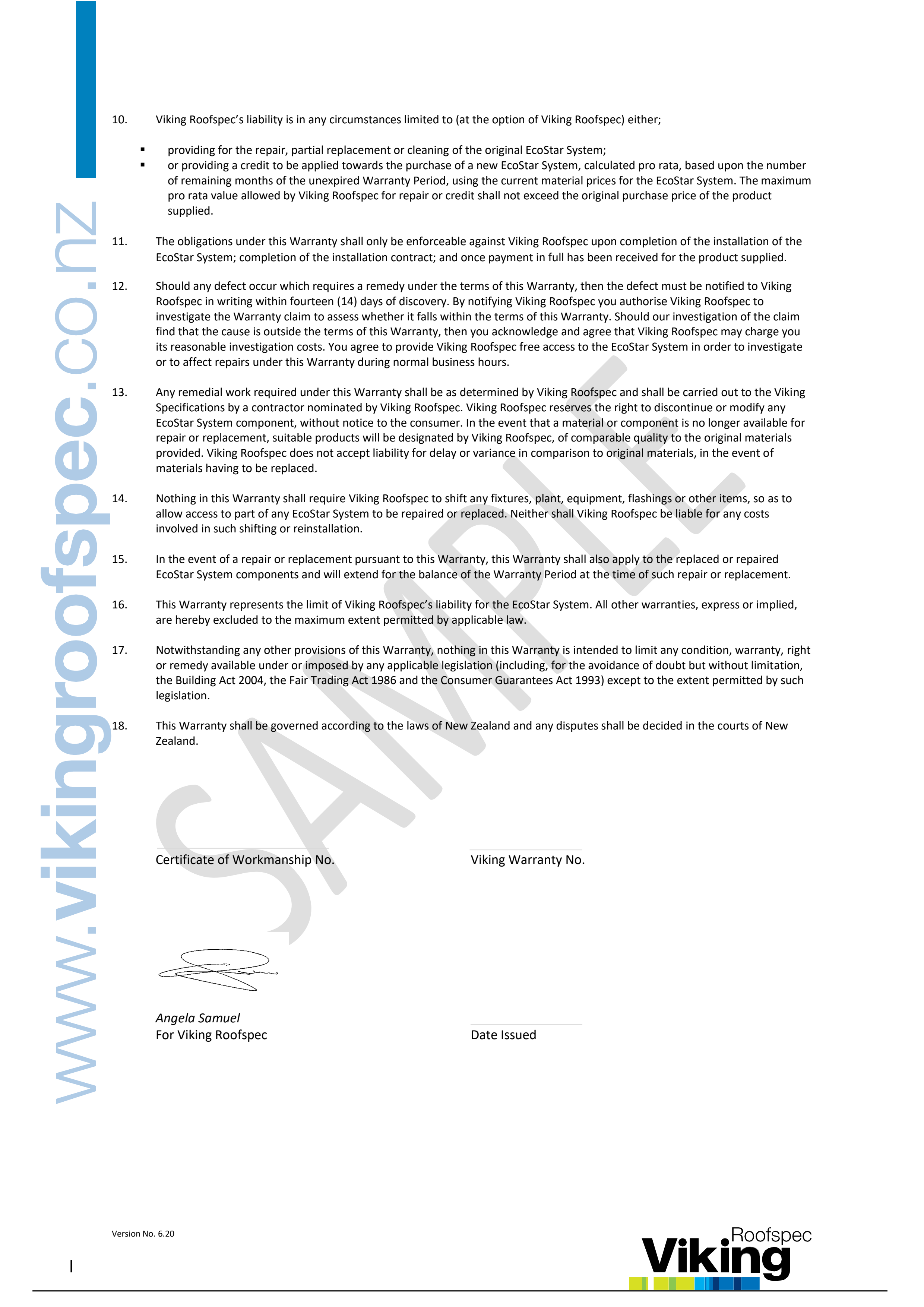 EcoStar Sample Warranty