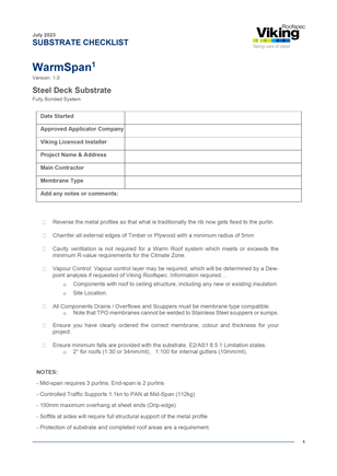 WarmSpan Substrate Checklist - Metal Deck