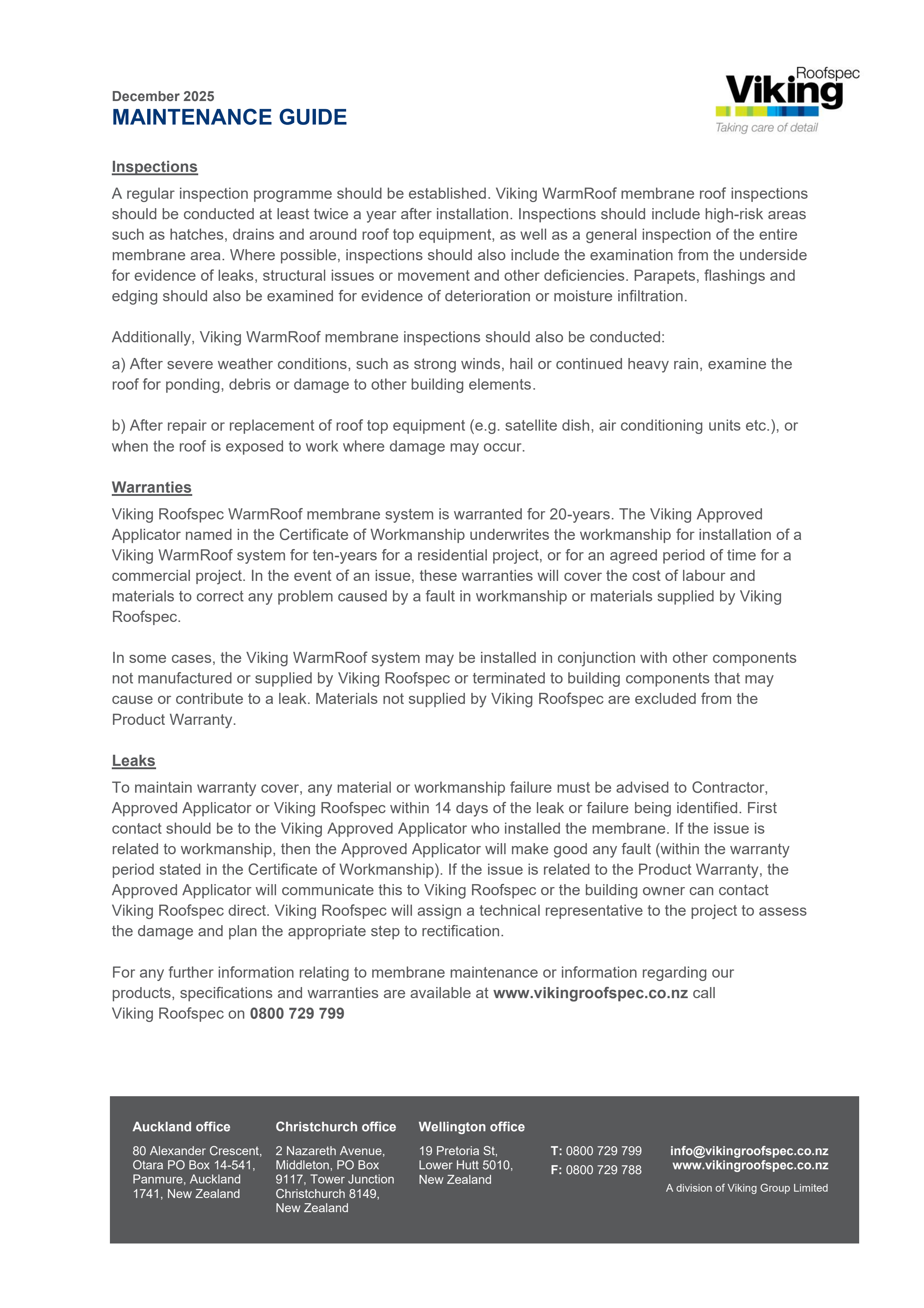 WarmRoof Care and Maintenance Guide Dec 2025