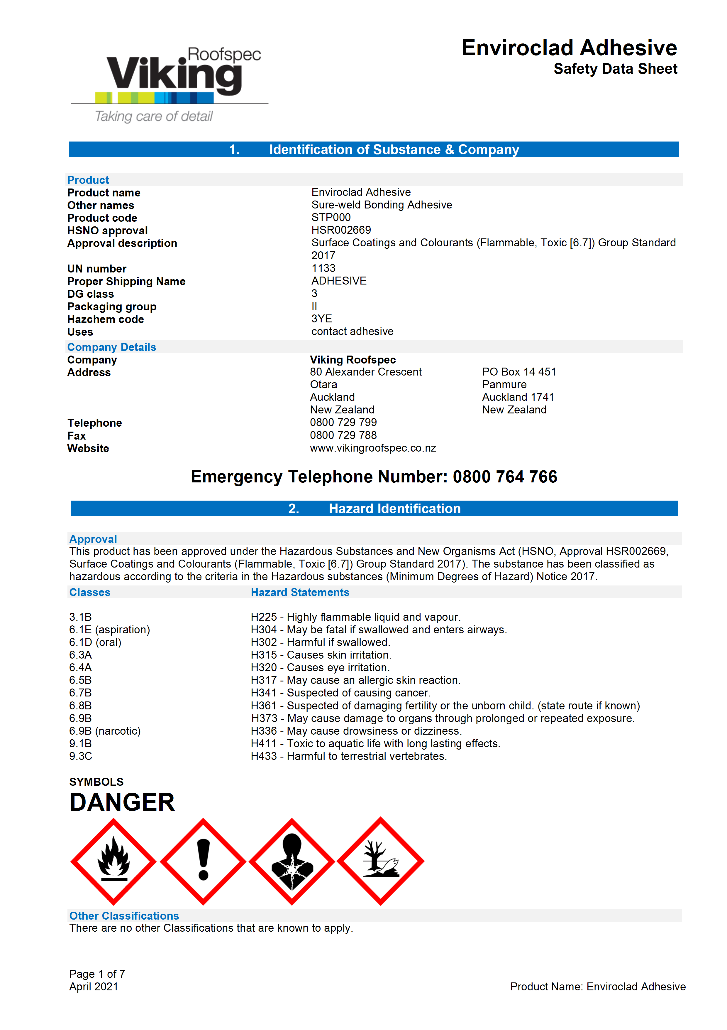 Enviroclad Adhesive MSDS