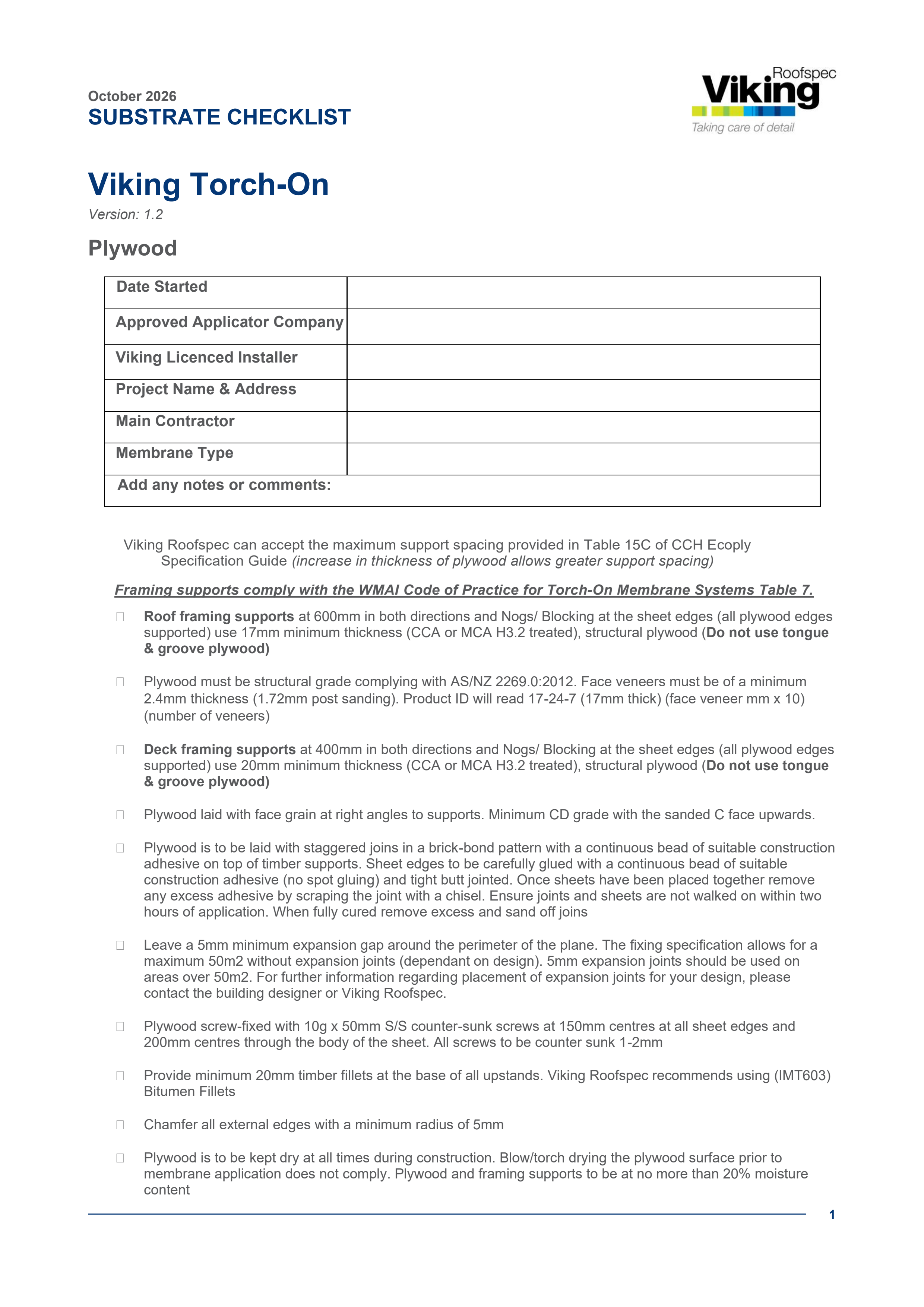 Torch-On Substrate Checklist - Plywood V1.2 2026