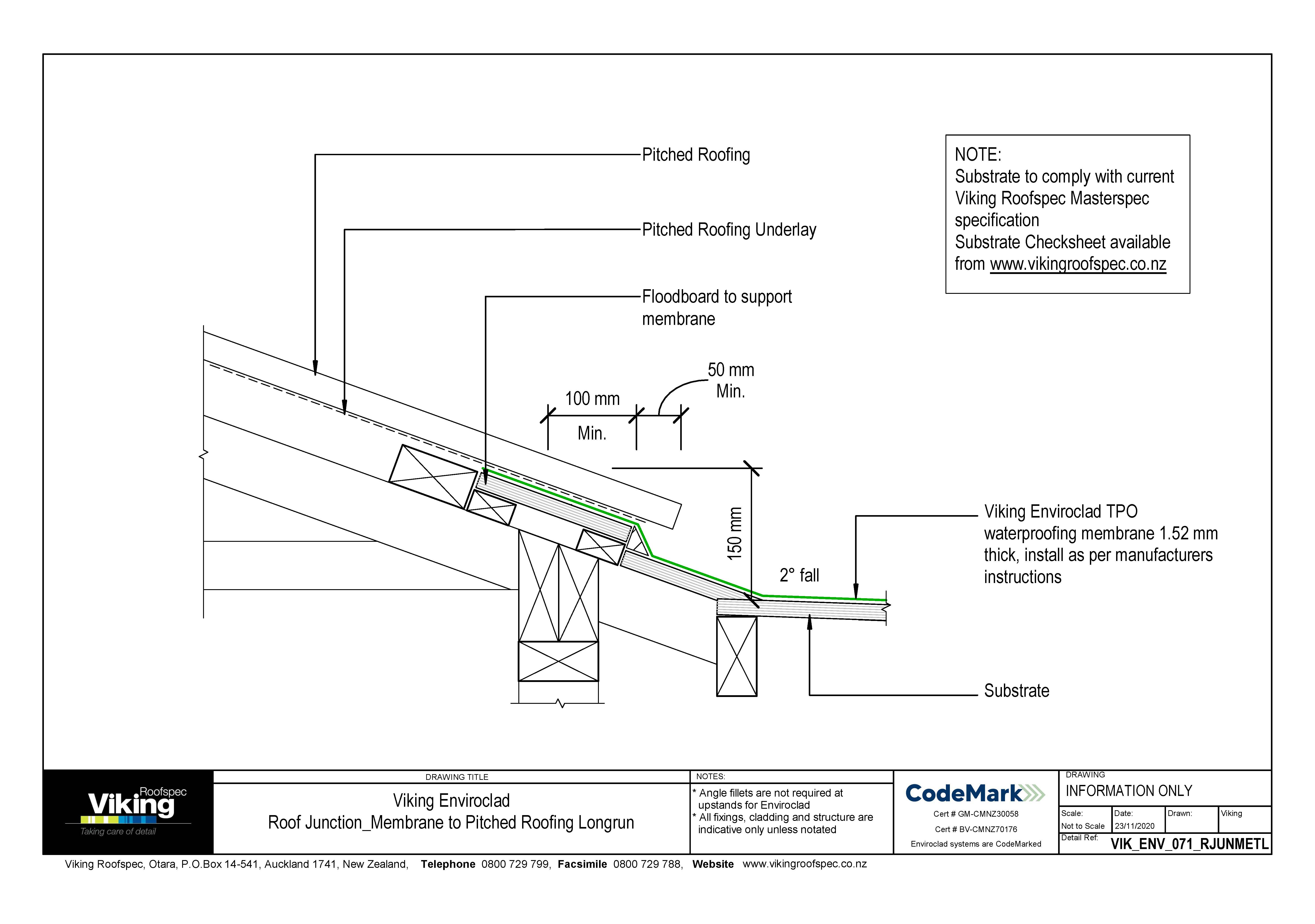 Junction - Membrane to Pitched Roofing Longrun 071
