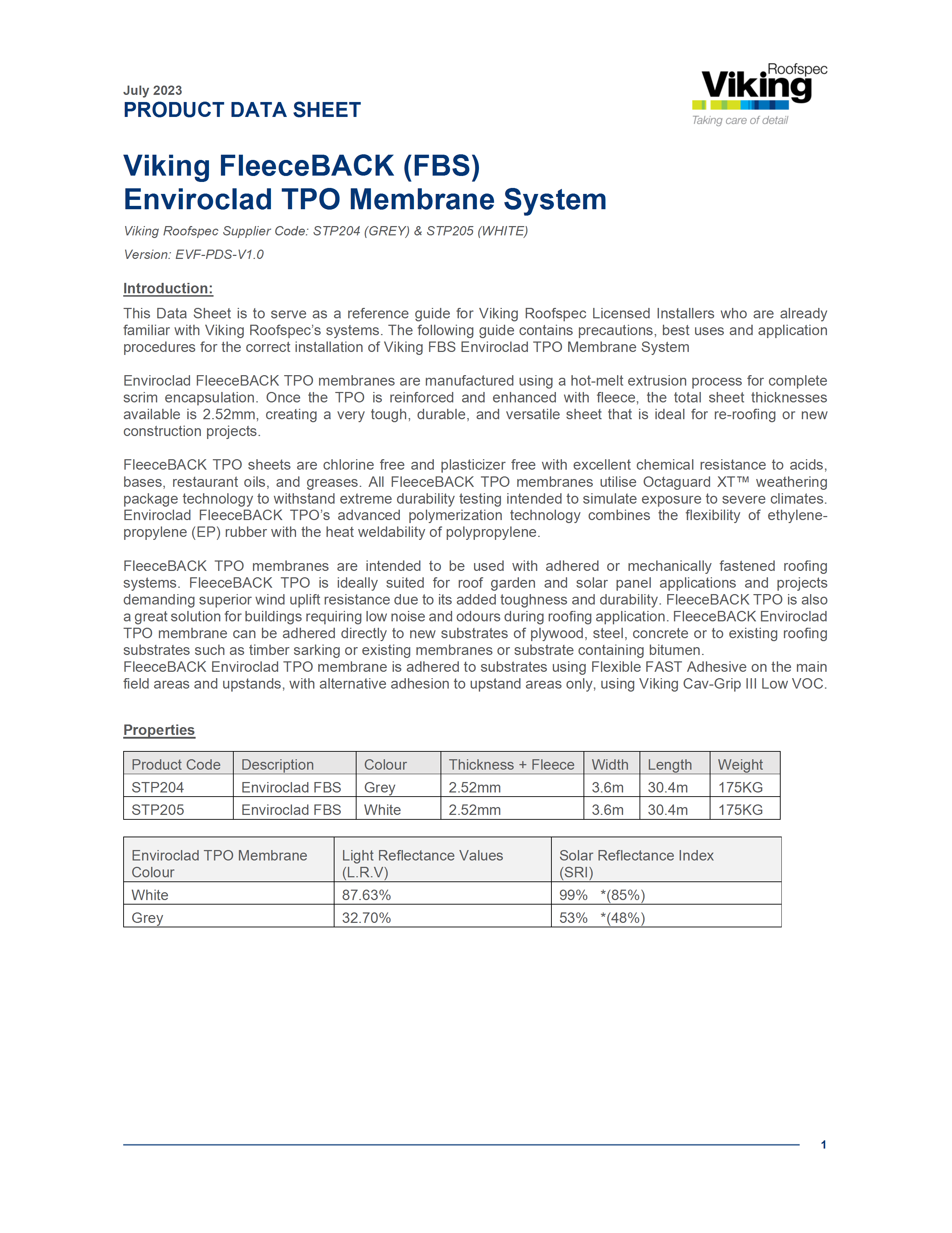 Enviroclad Fleeceback Product Data Sheet