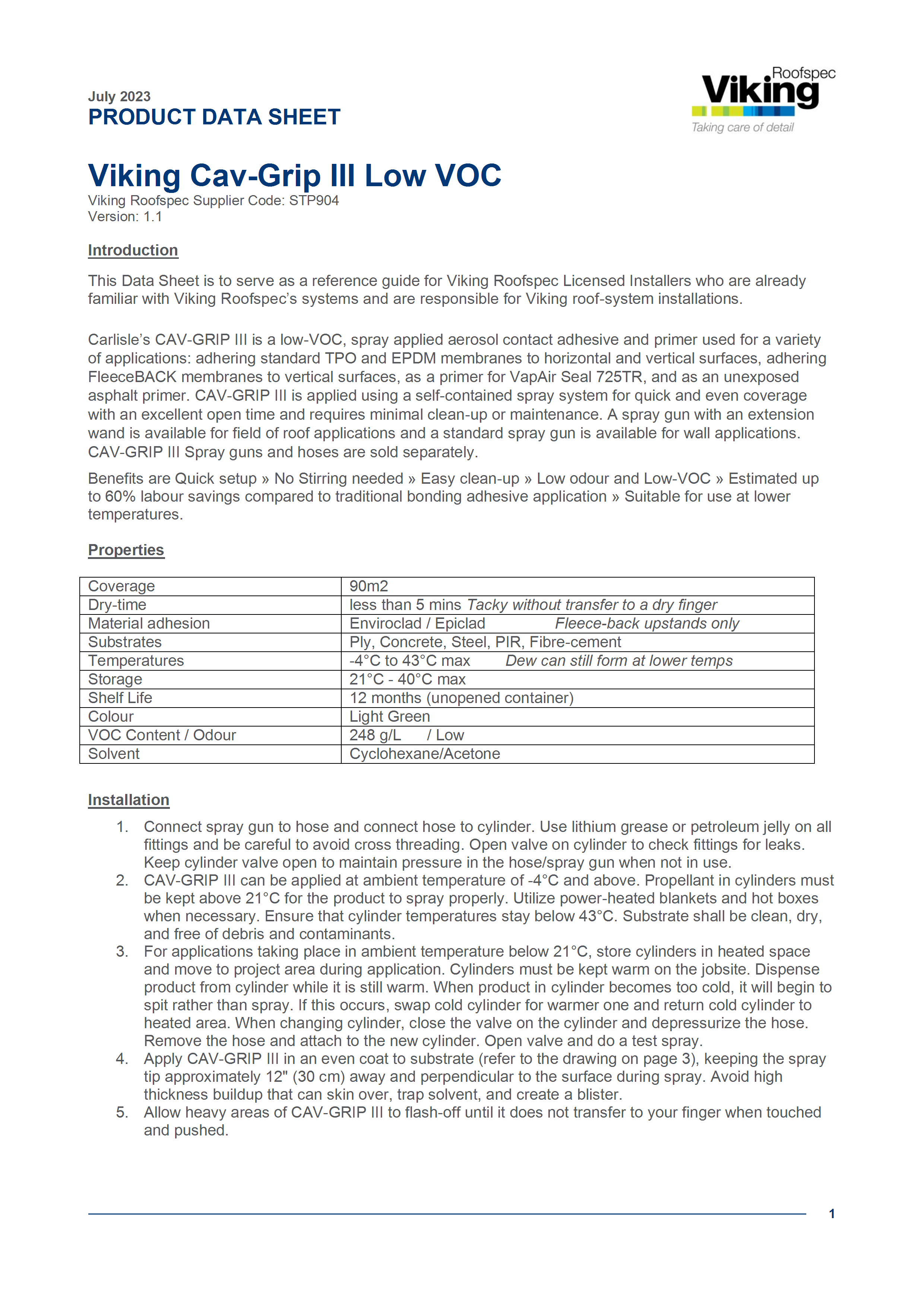 CavGrip III Product Data Sheet 