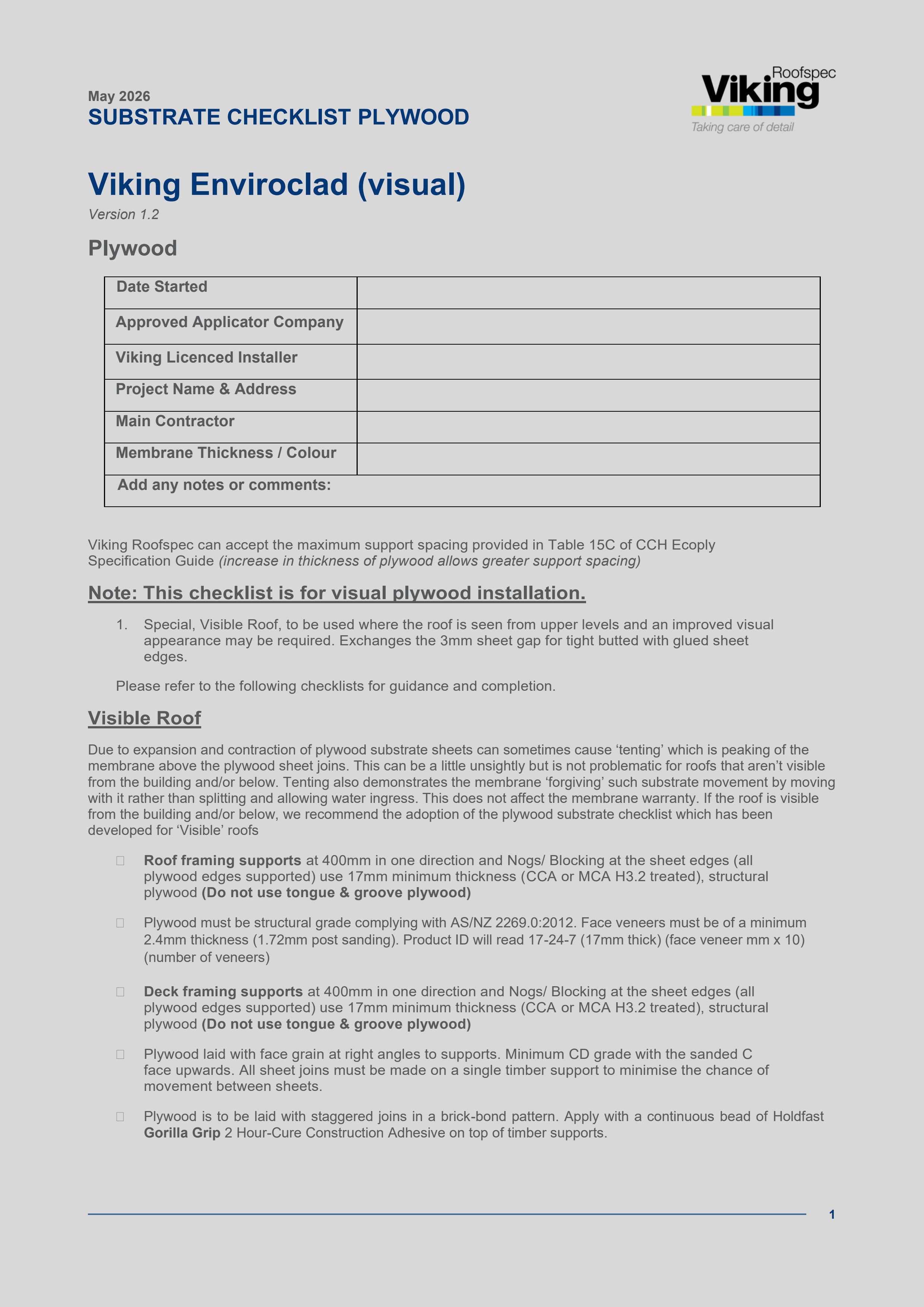 Enviroclad Substrate Checklist Visual - Plywood V1.2 2026