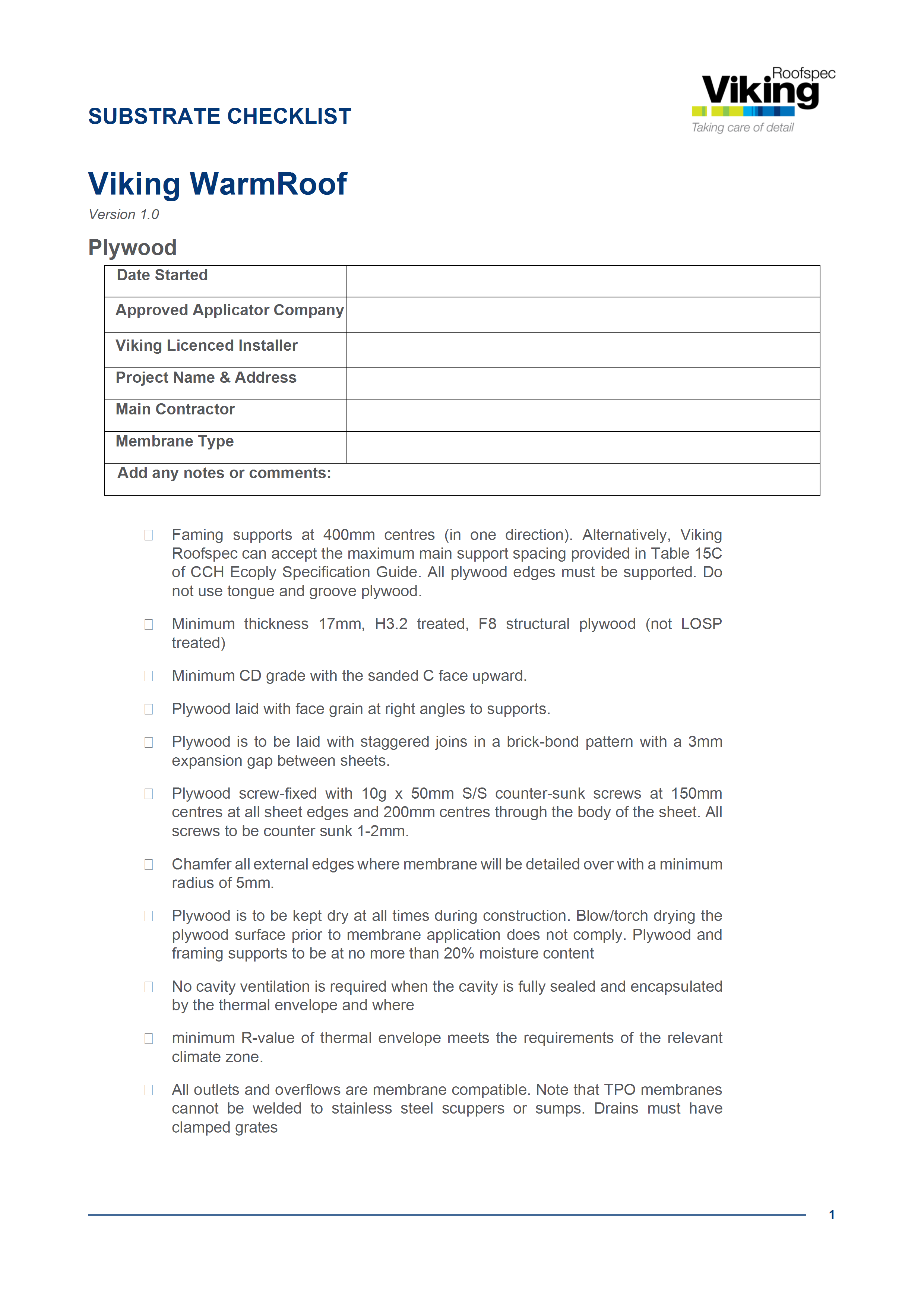 Substrate Checklist - Plywood