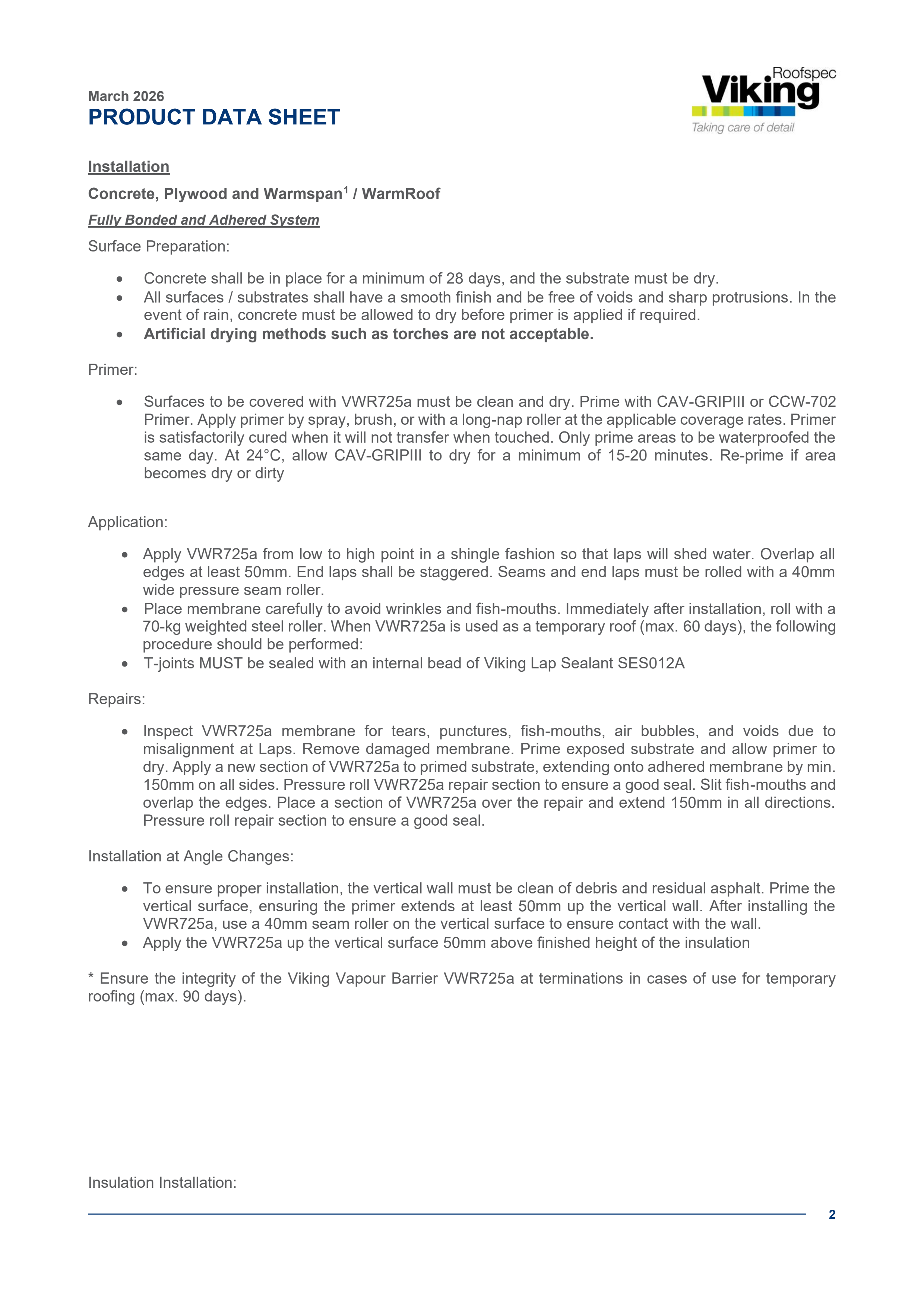 Vapour Barrier Product Data Sheet V1.1