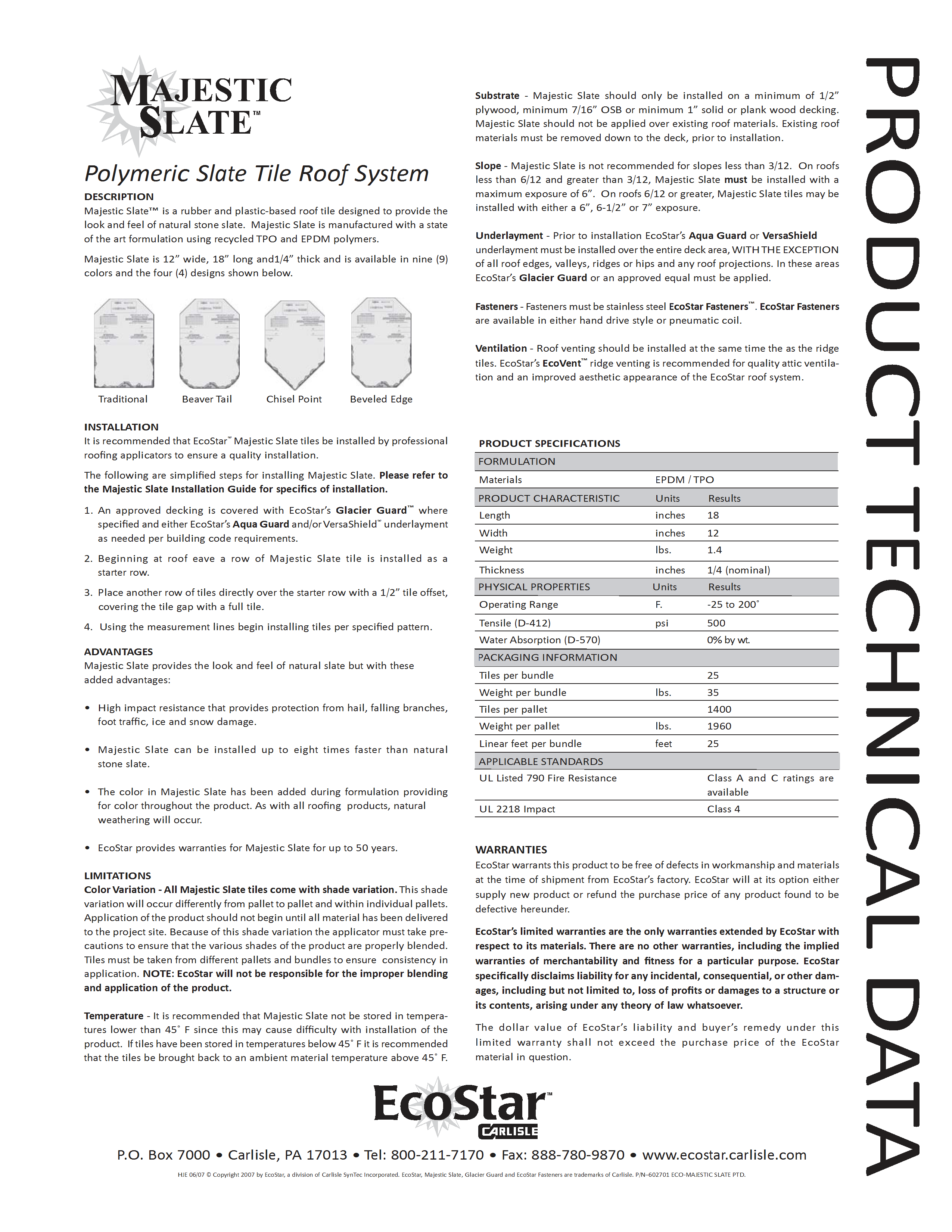 EcoStar Product Information