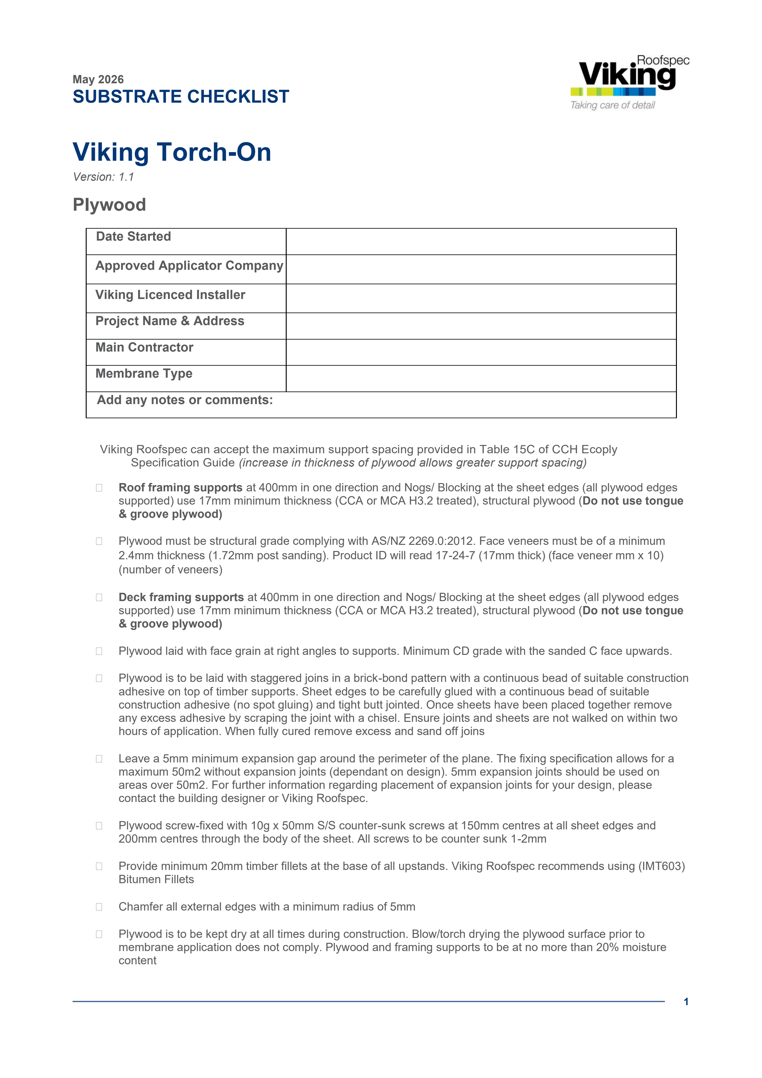 Torch-On Substrate Checklist - Plywood V1.1 2026