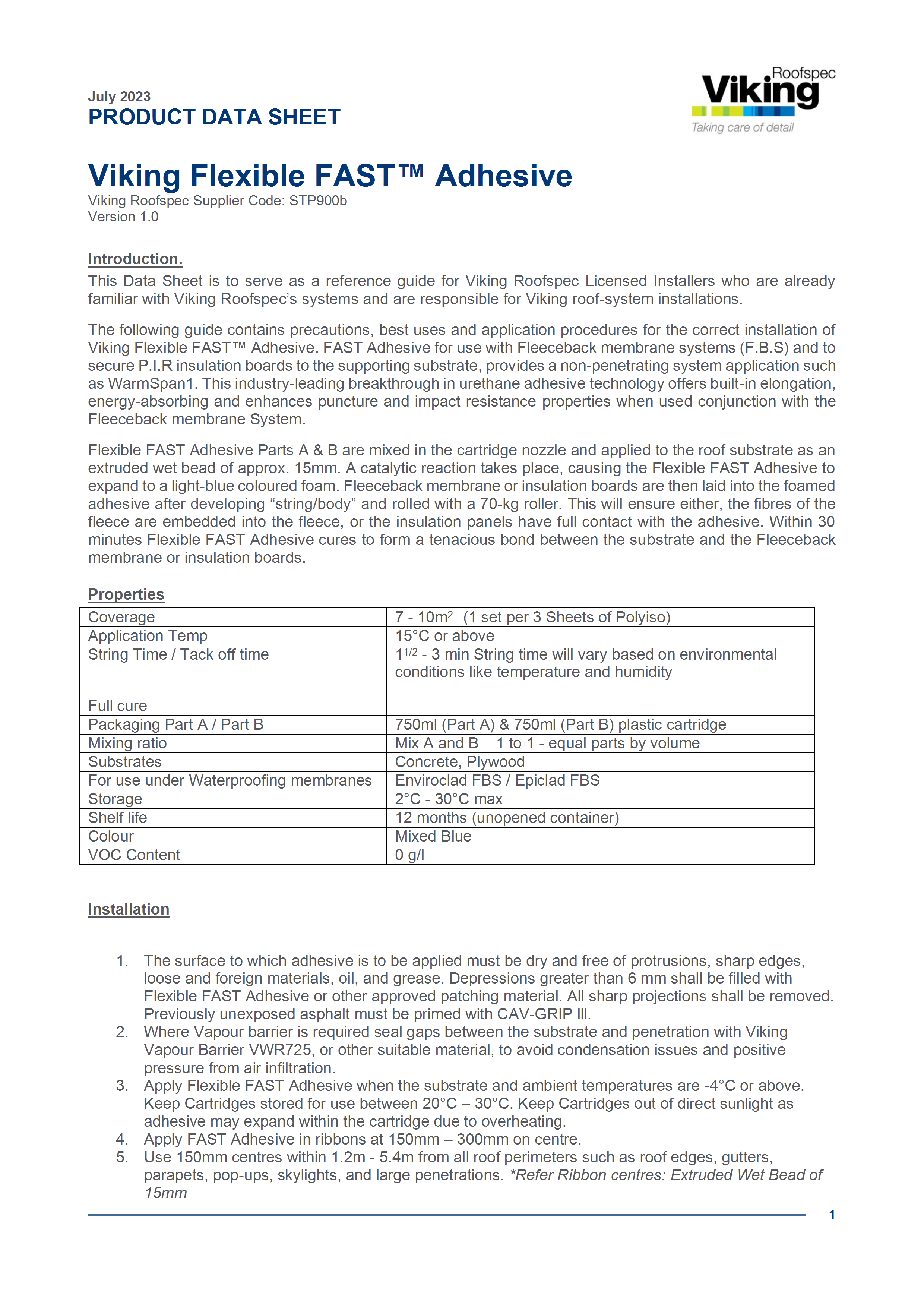 Flexible FAST Adhesive Product Data Sheet 