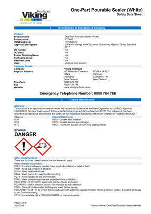 One-Part Pourable Sealer (White) MSDS