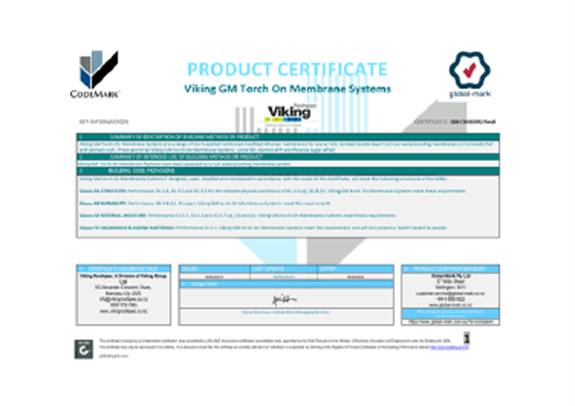 Torch-On CodeMark Certificate | Waterproofing & Roofing Systems