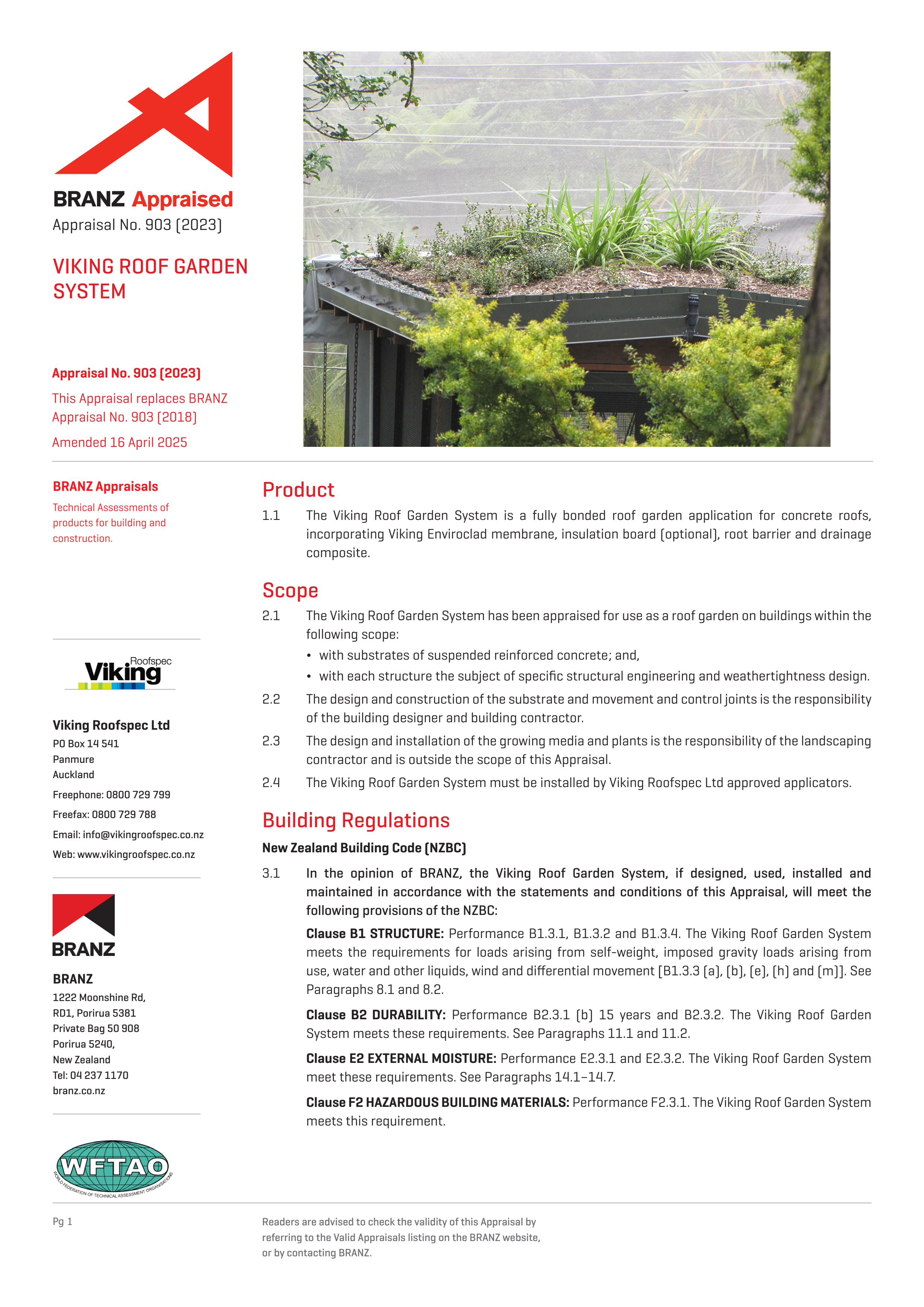Roof Garden BRANZ Appraisal 2025