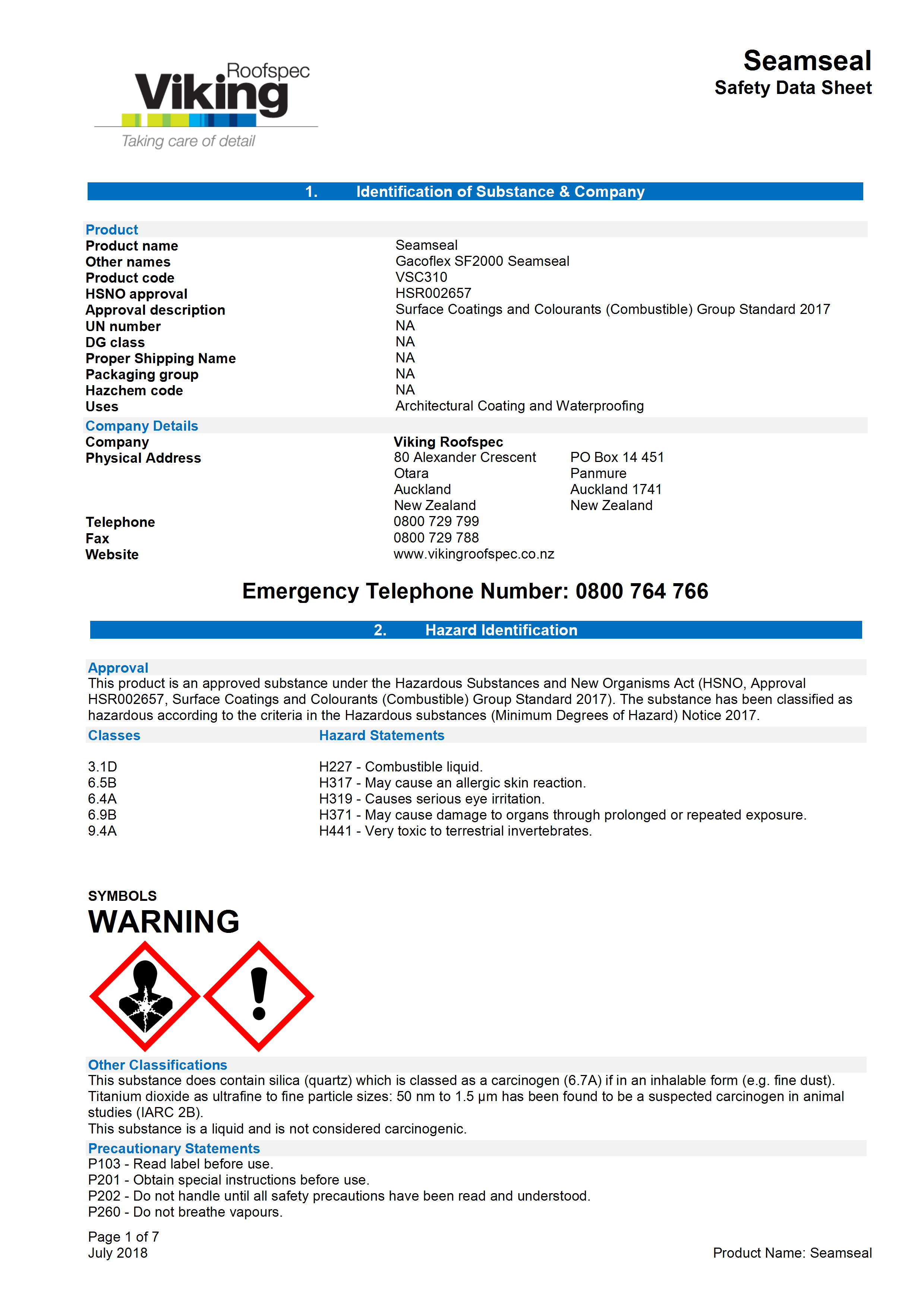 Seamseal MSDS