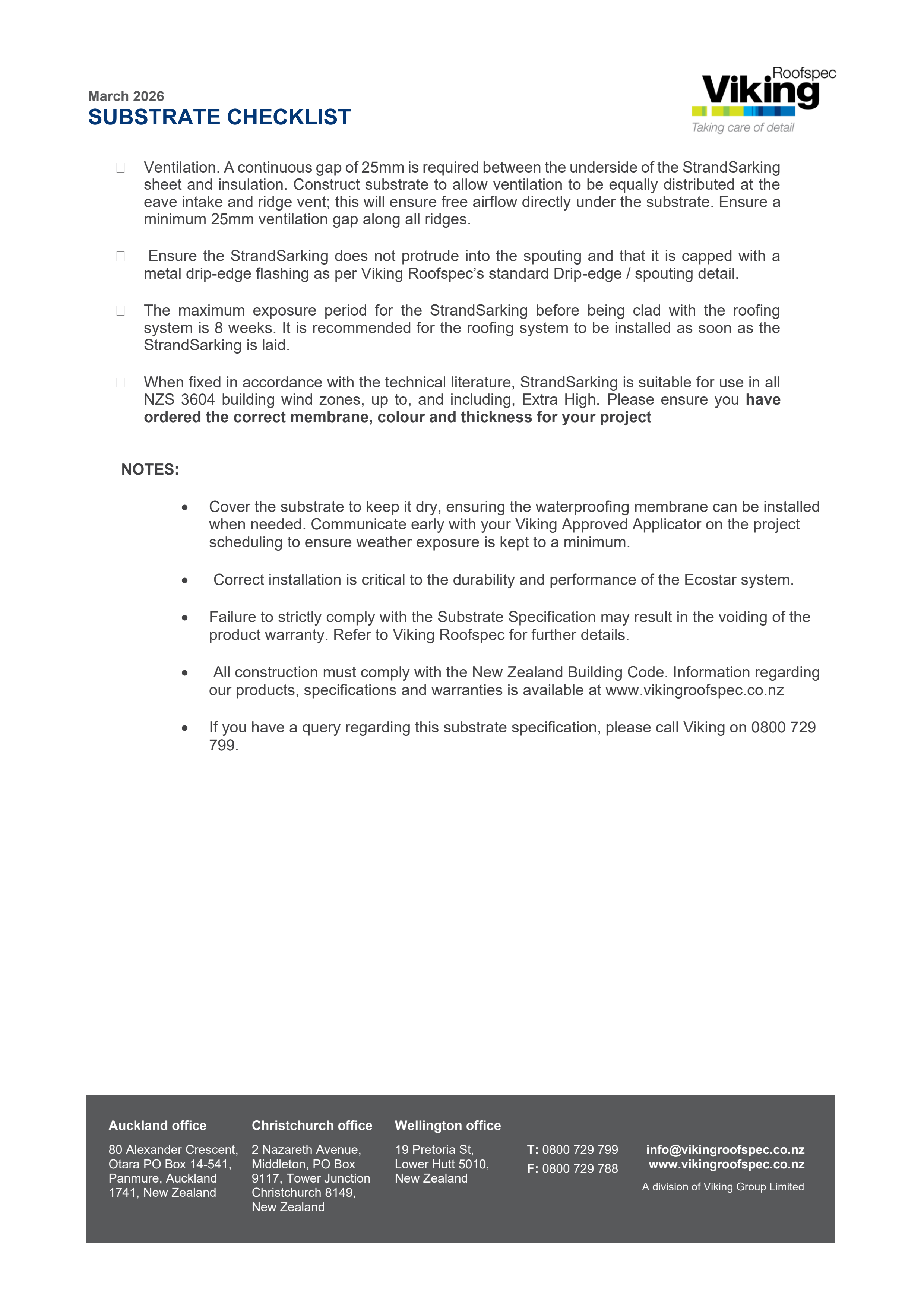 EcoStar Substrate Checklist - StrandSarking V1.1