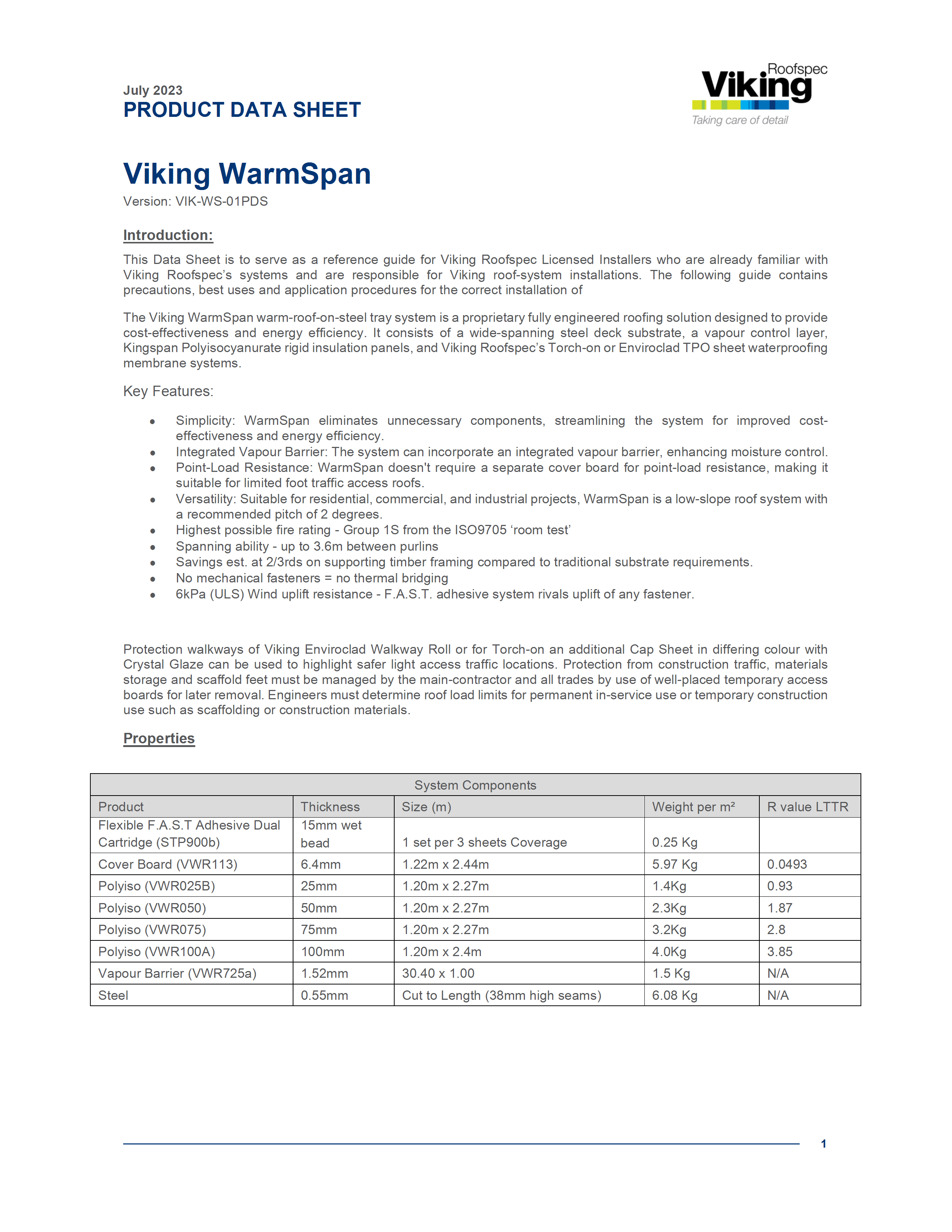 Viking Warmspan Product Data Sheet