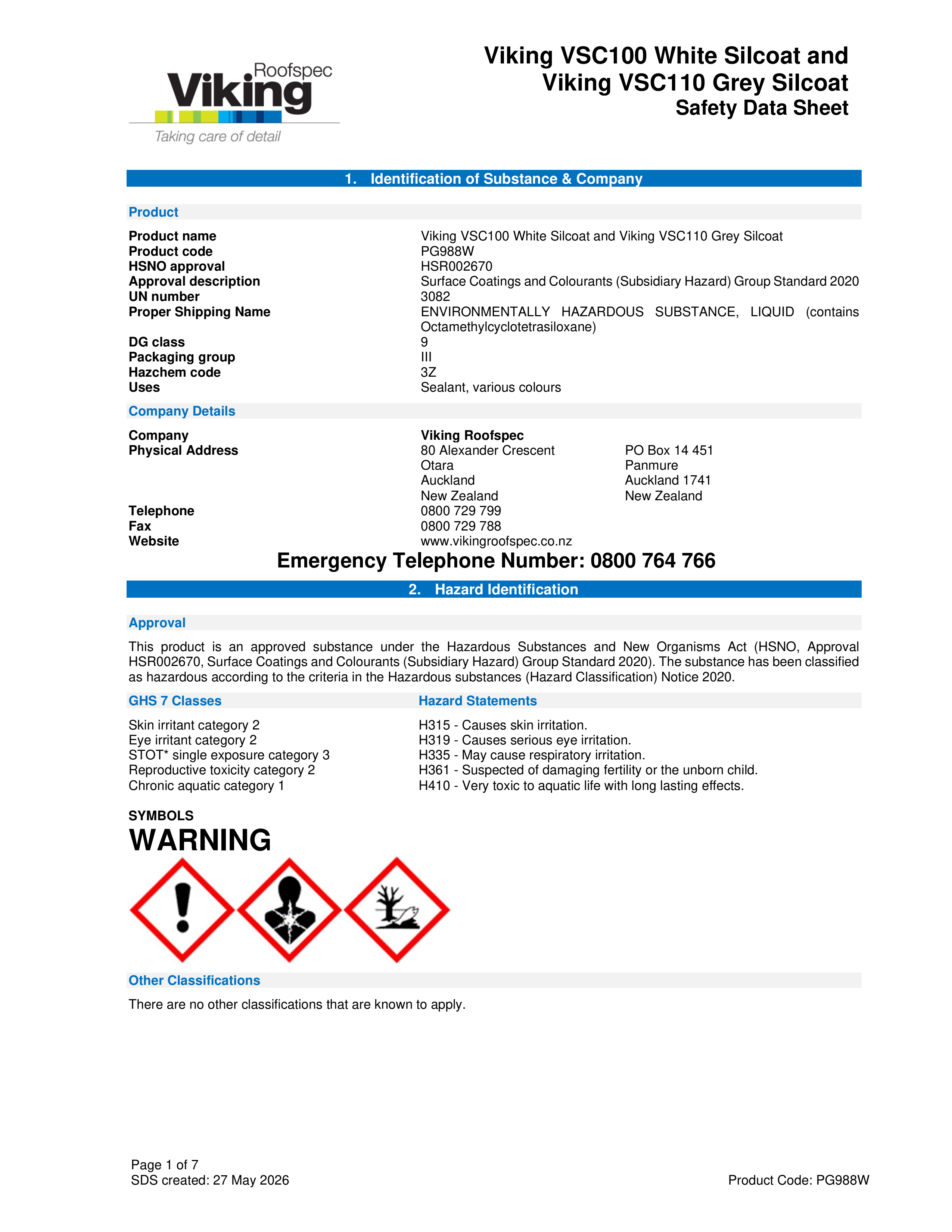 Silcoat Roof Coating White and Grey MSDS