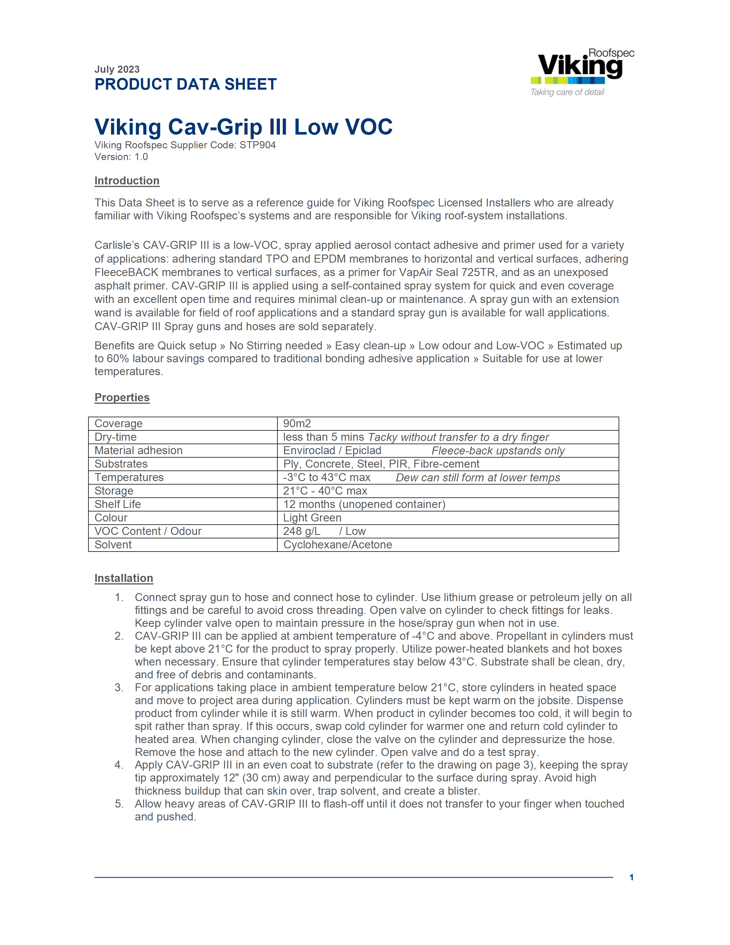 CavGrip IIII Product Data Sheet 