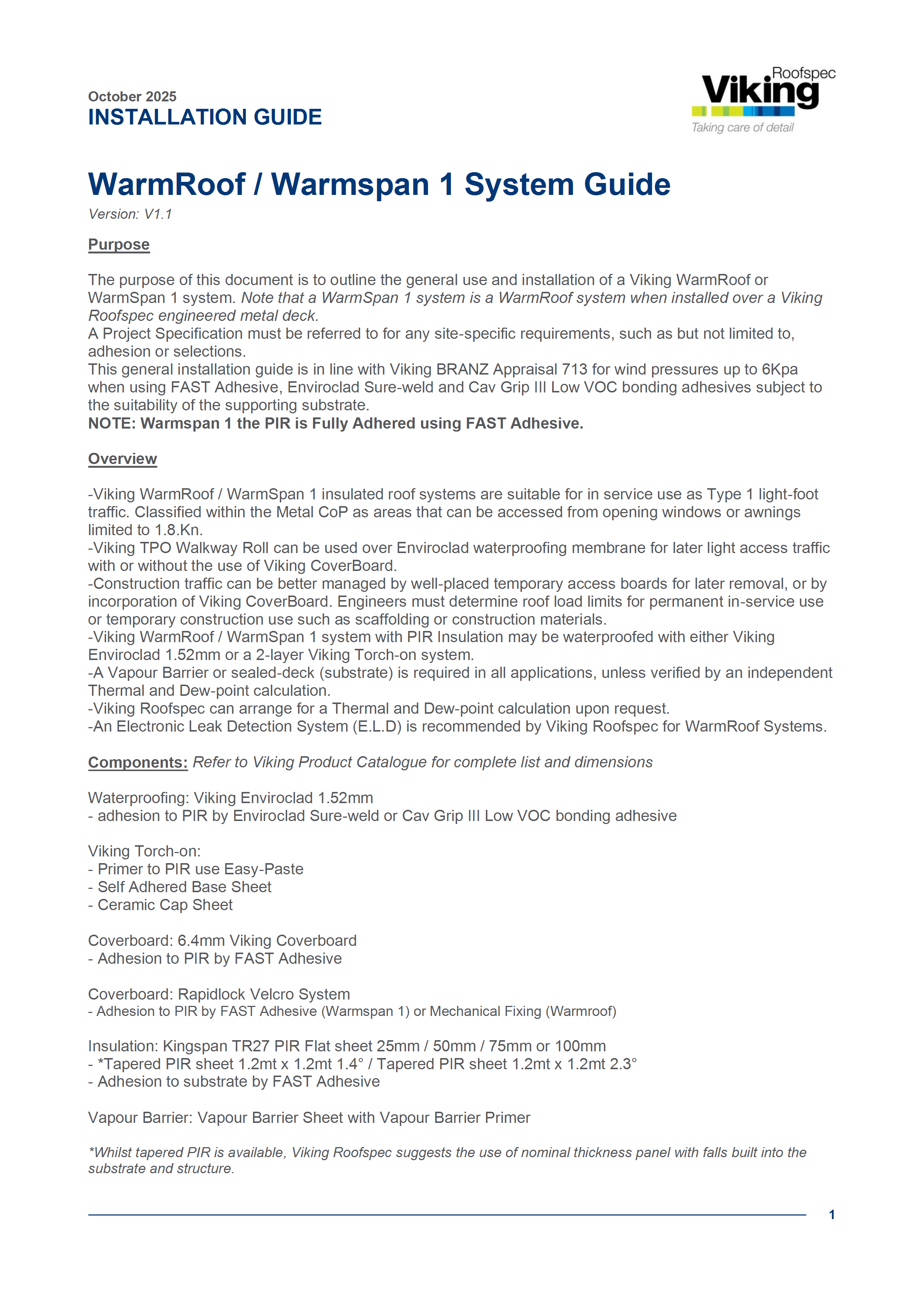 Warmroof Warmspan 1 Installation Guide Oct 2025