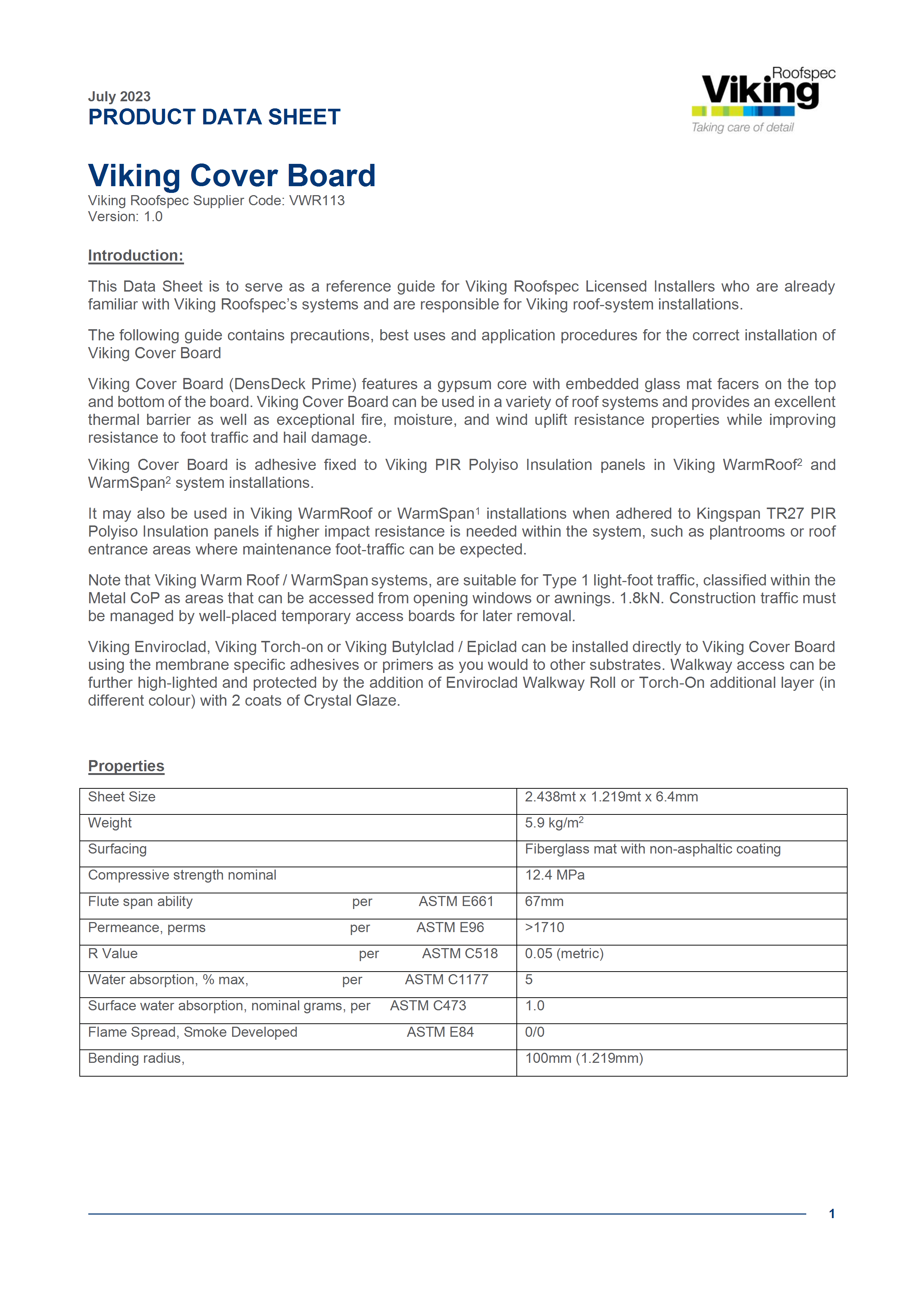 Cover Board Product Data Sheet