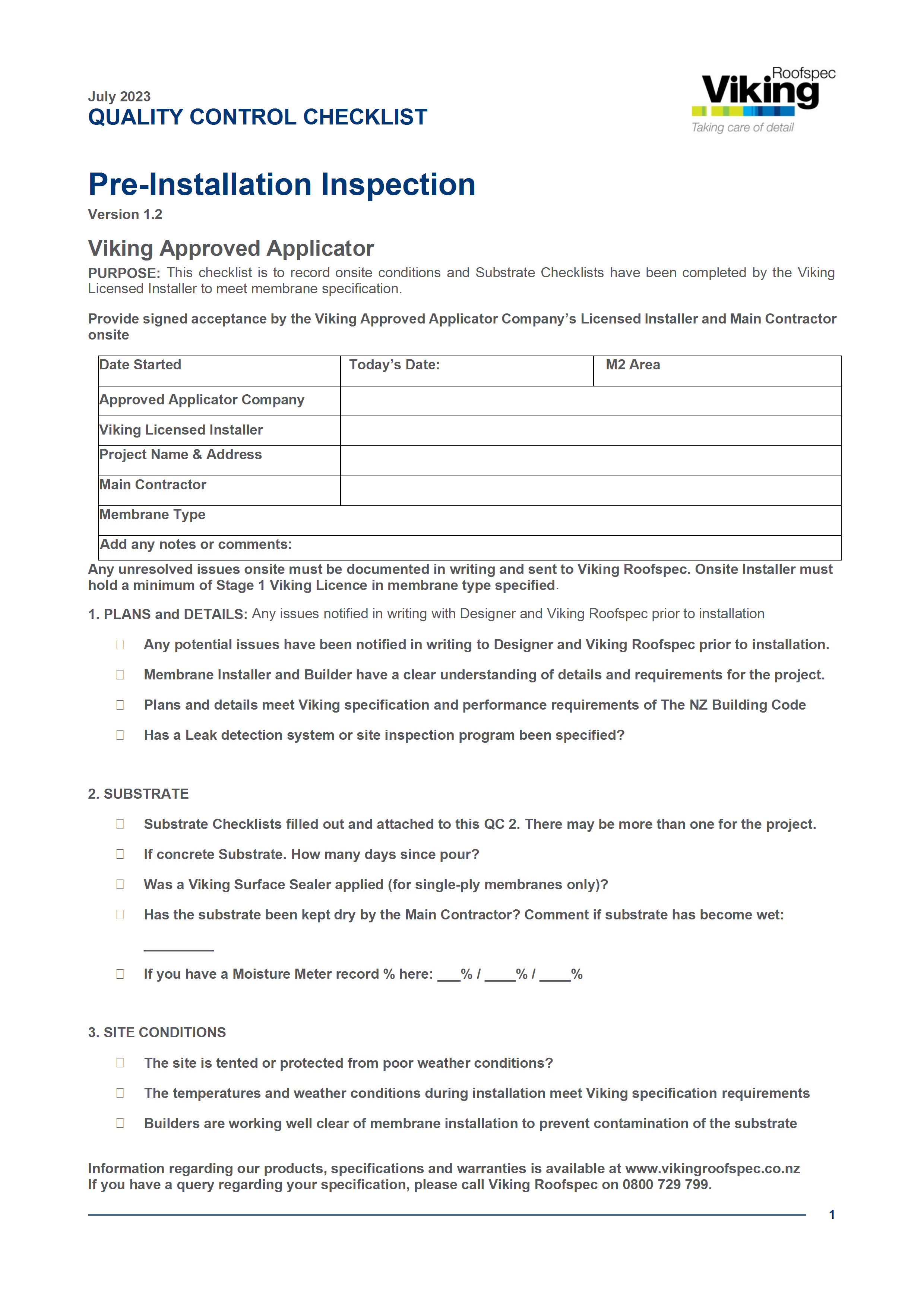 QA Checksheets - QC1/QC2/QC3