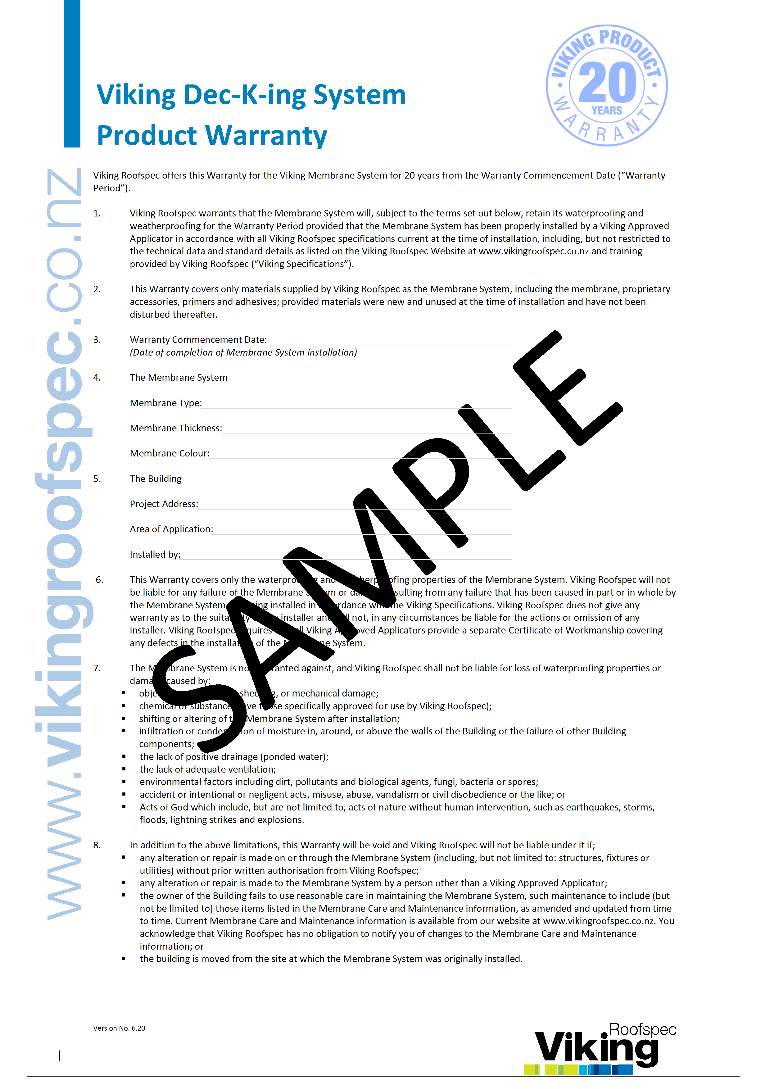 Dec-K-ing Sample Warranty