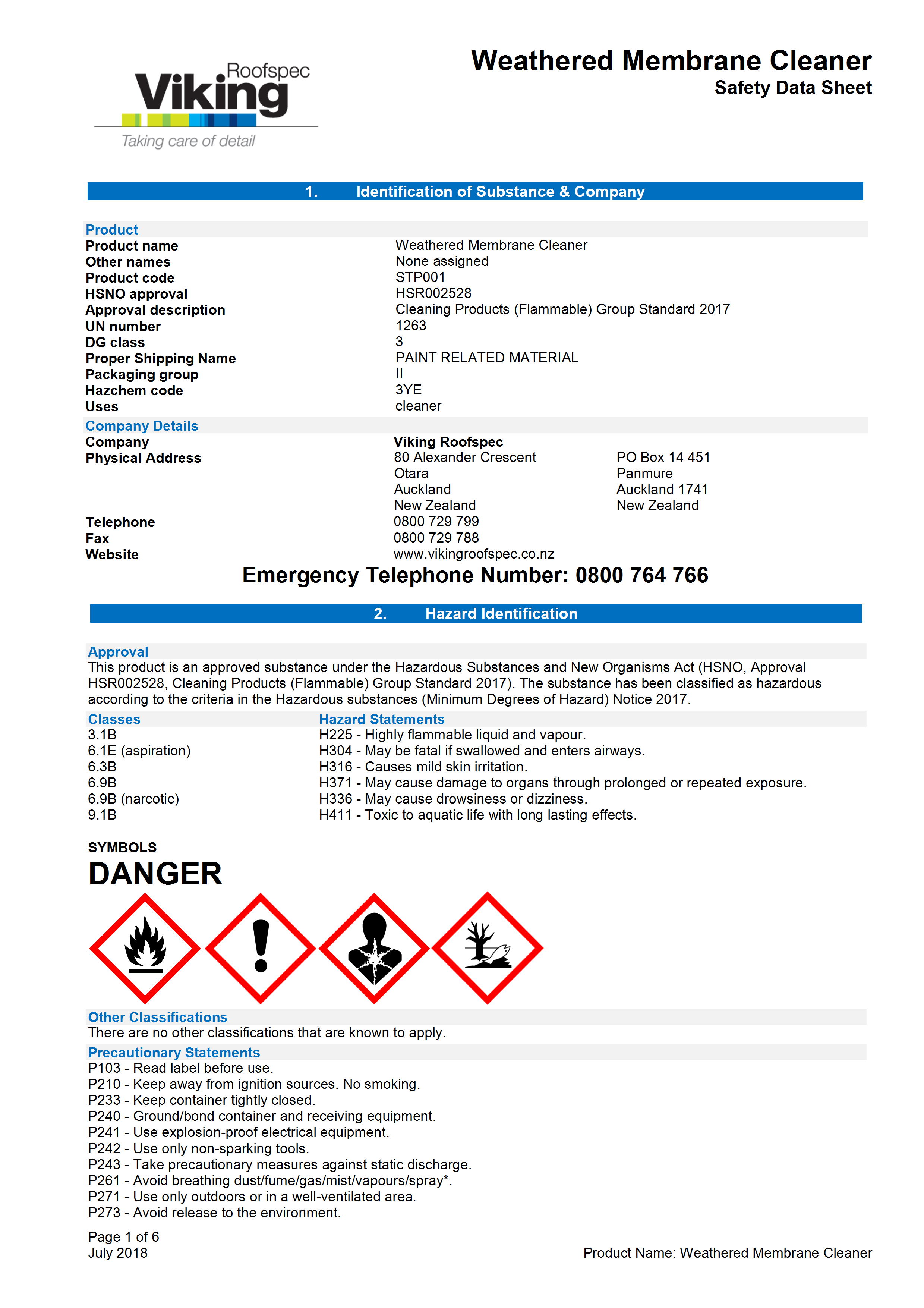 Membrane Cleaner MSDS