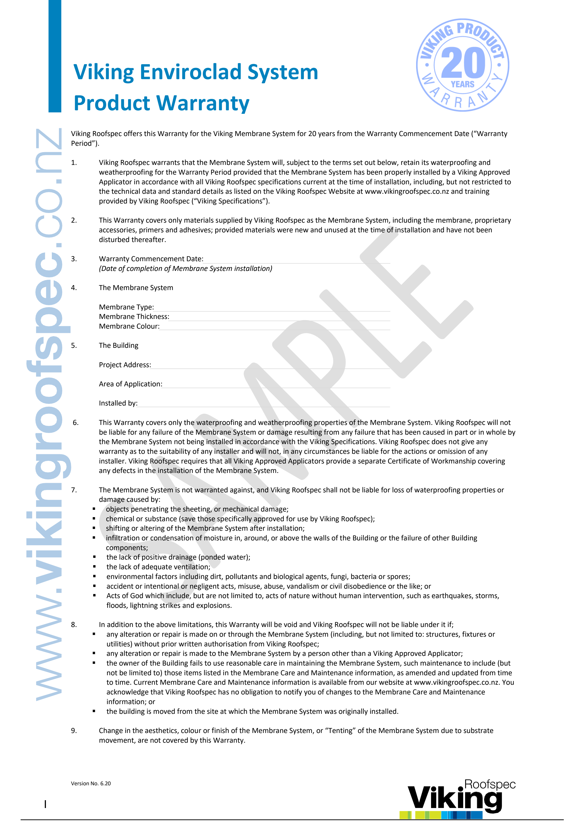 Enviroclad Sample Warranty