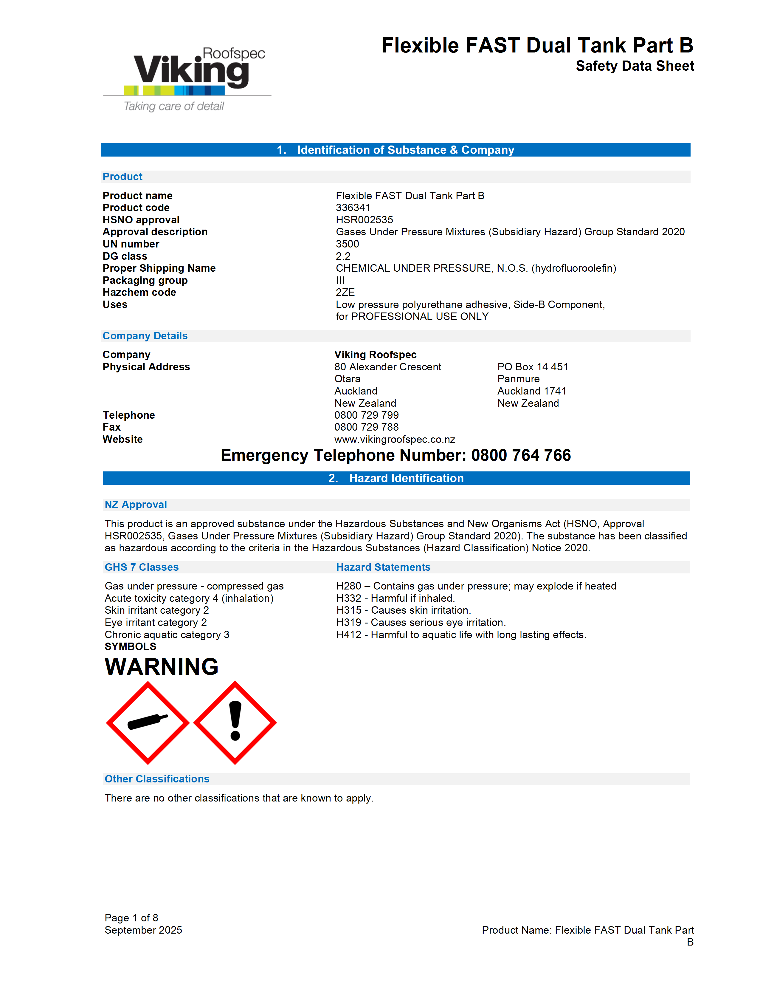 Dual Tank FAST Part B MSDS